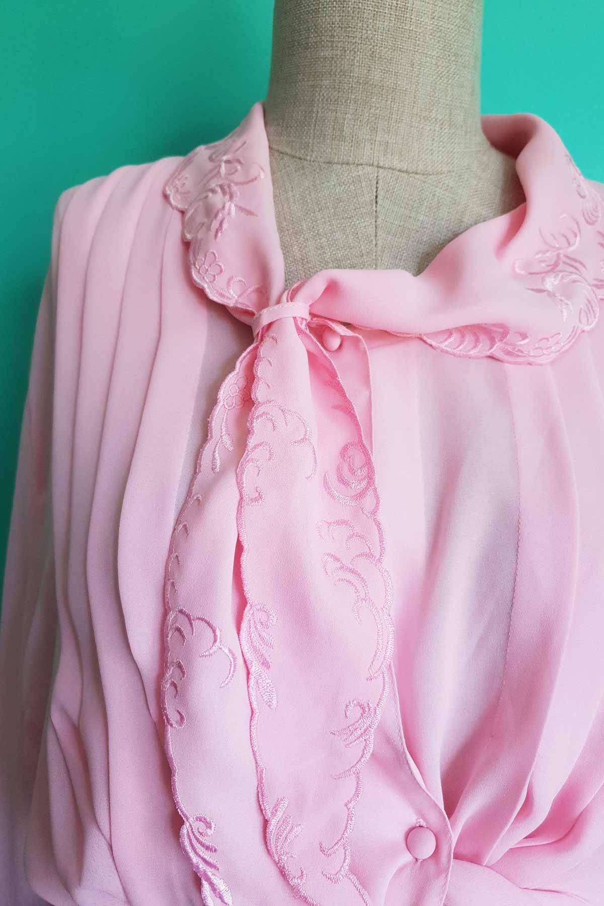 Vintage Transparan Pileli Pembe Gömlek