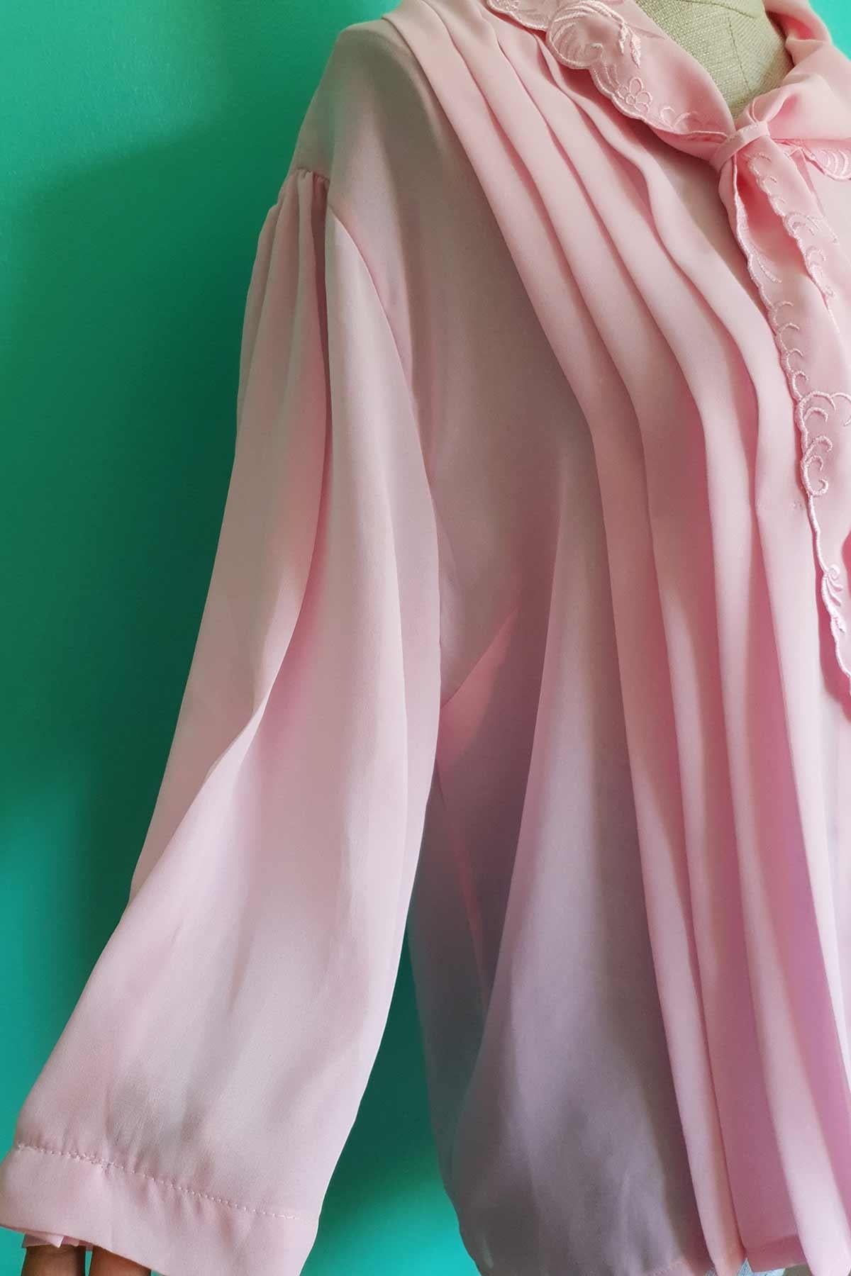 Vintage Transparan Pileli Pembe Gömlek