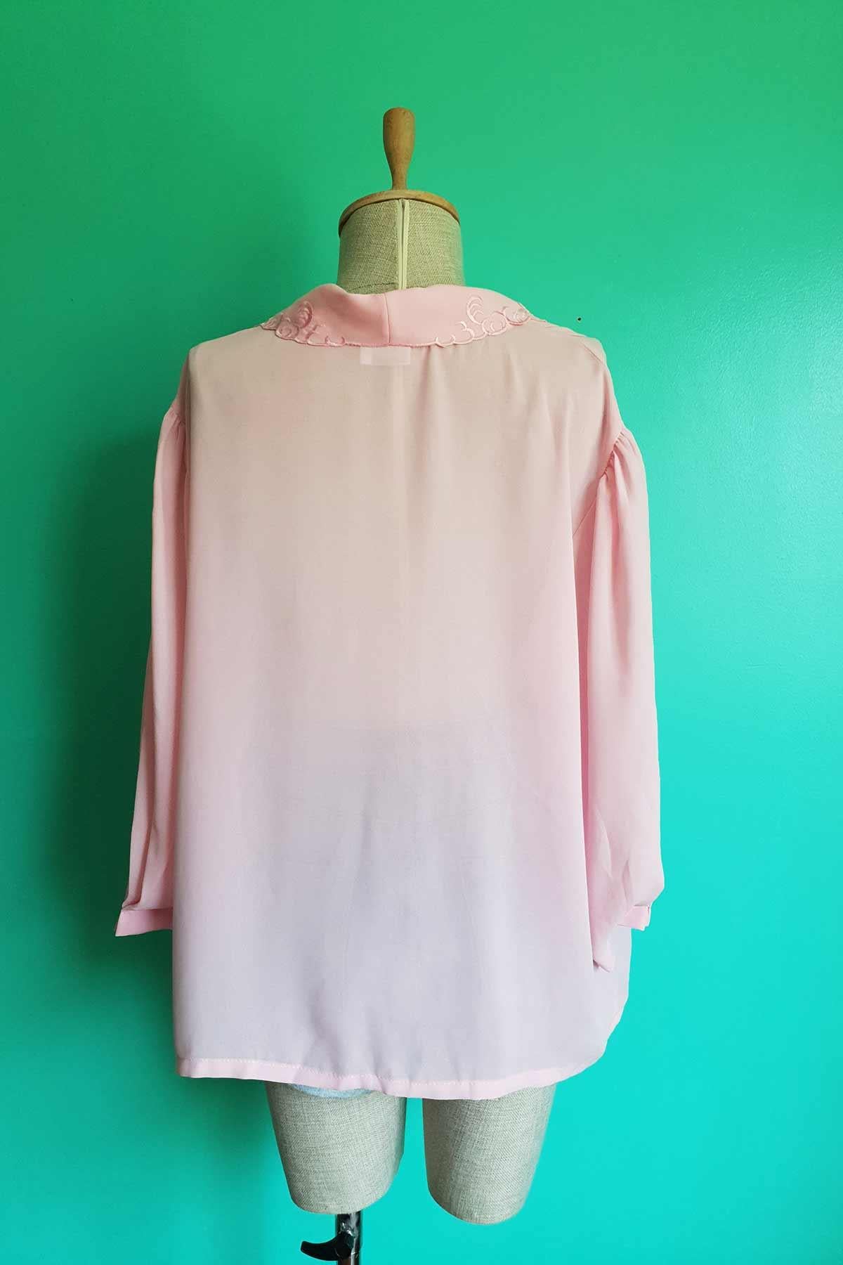 Vintage Transparan Pileli Pembe Gömlek