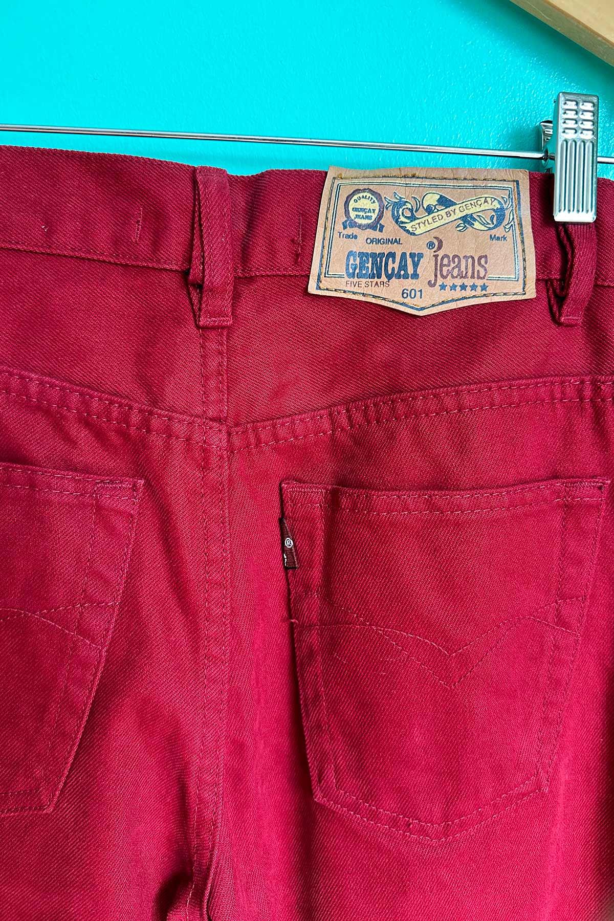 Vintage Yüksek Bel Kırmızı Kot Pantolon