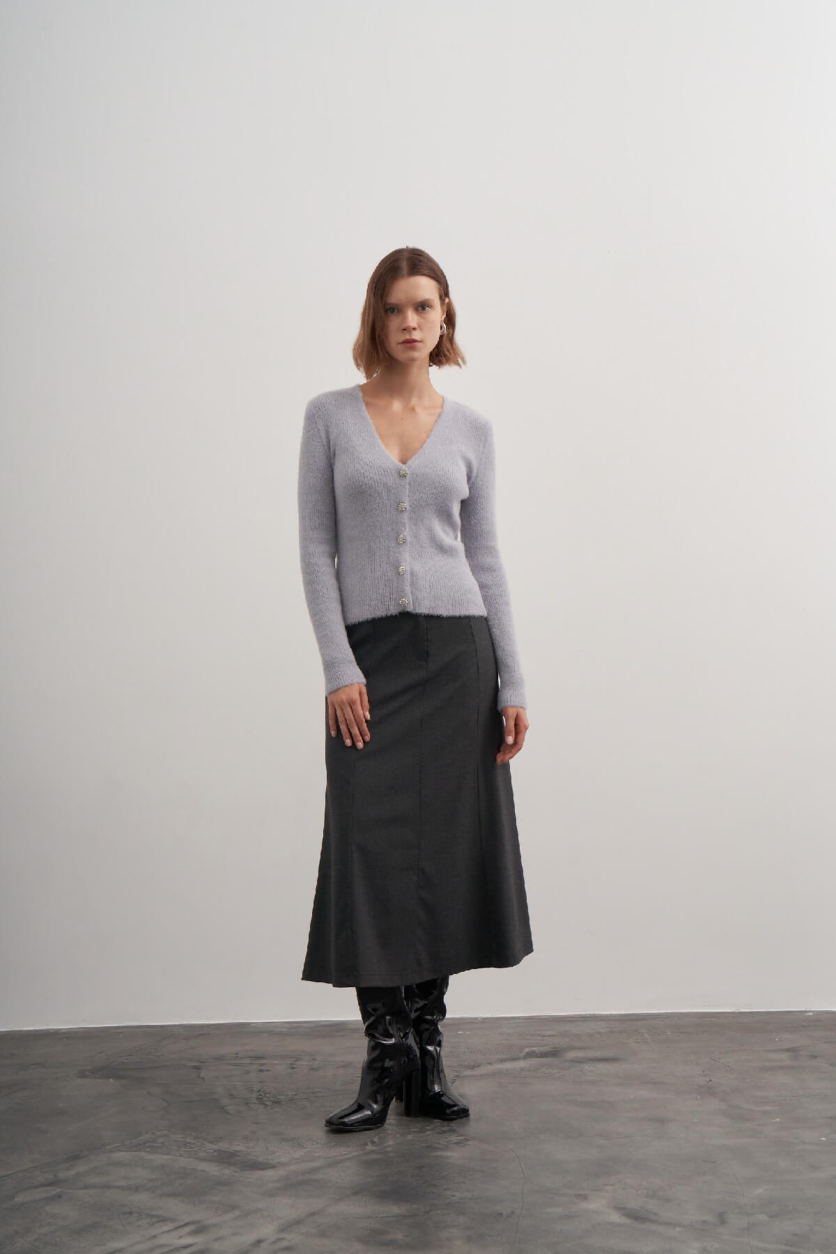 Taş Düğmeli Fitilli Hırka - Camel-15403-Camel