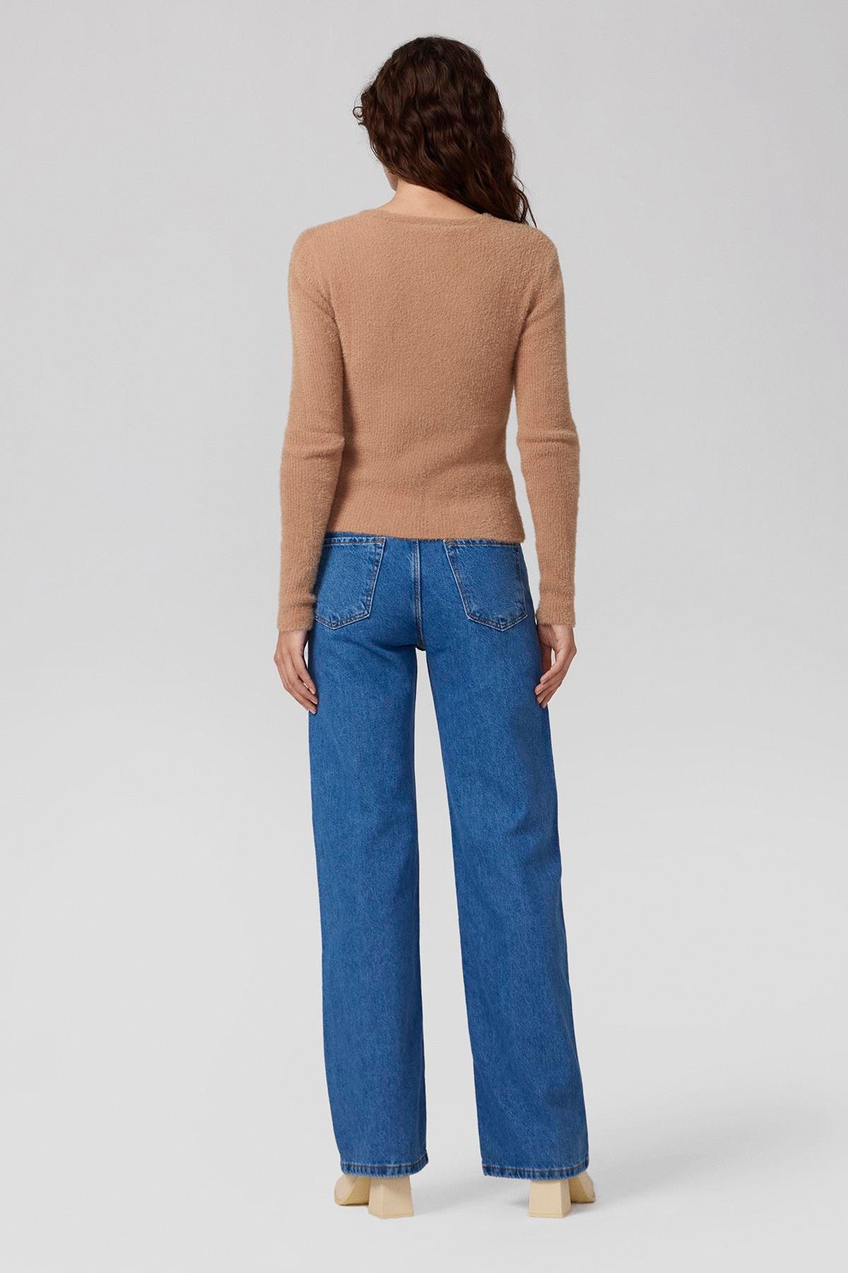 Taş Düğmeli Fitilli Hırka - Camel-15403-Camel