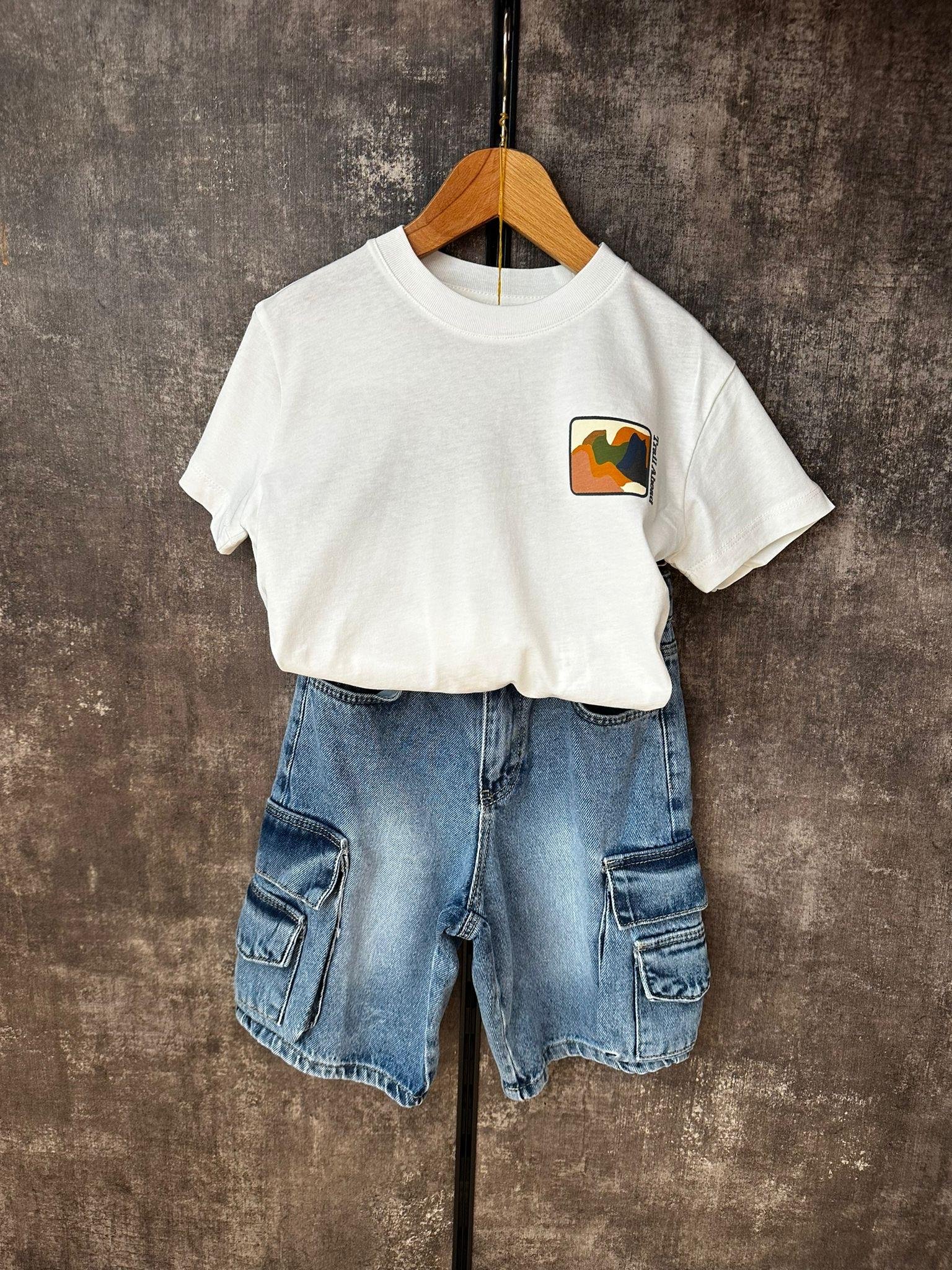 Kot Şortlu Ekru Tshirt Takım ÇOCUKCABUTİK