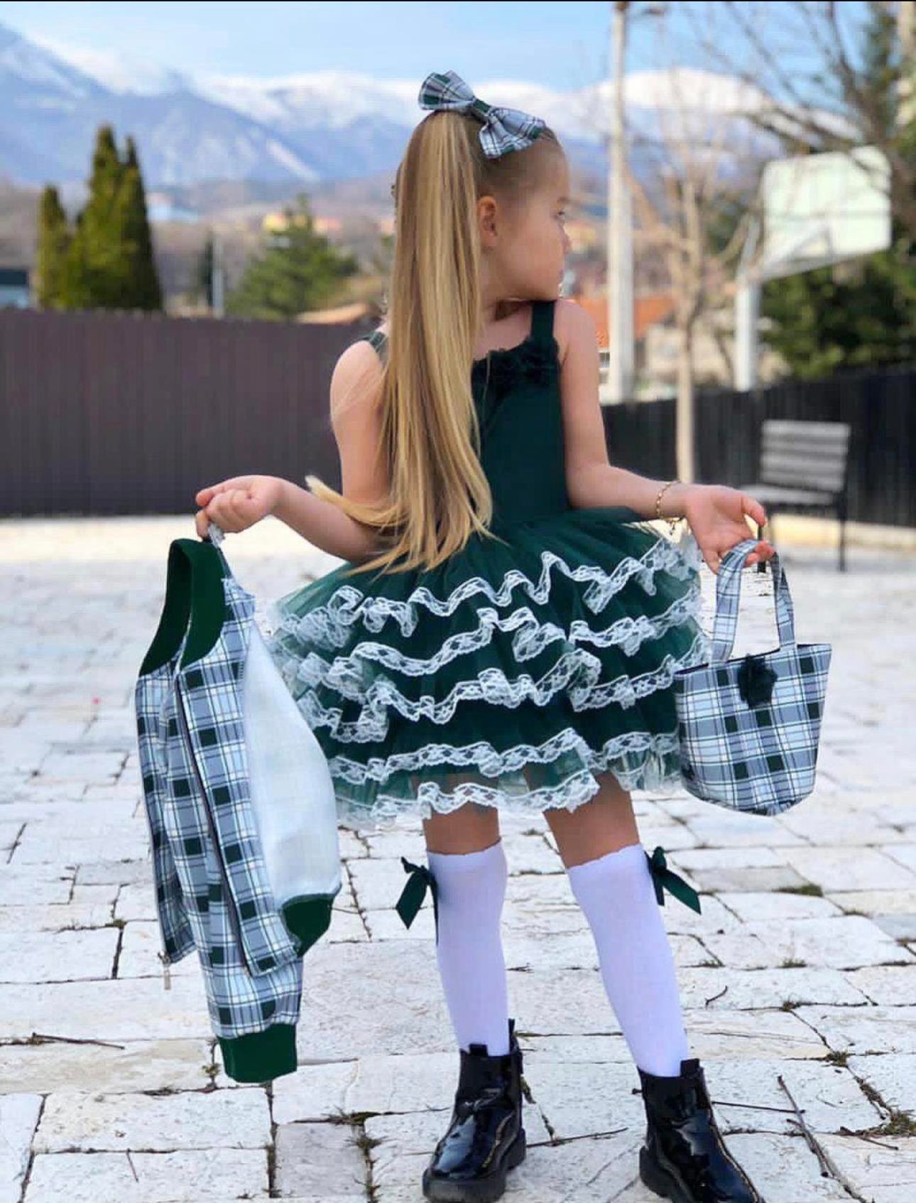Yeşil Kat Kat ElbiseÇOCUKCABUTİK