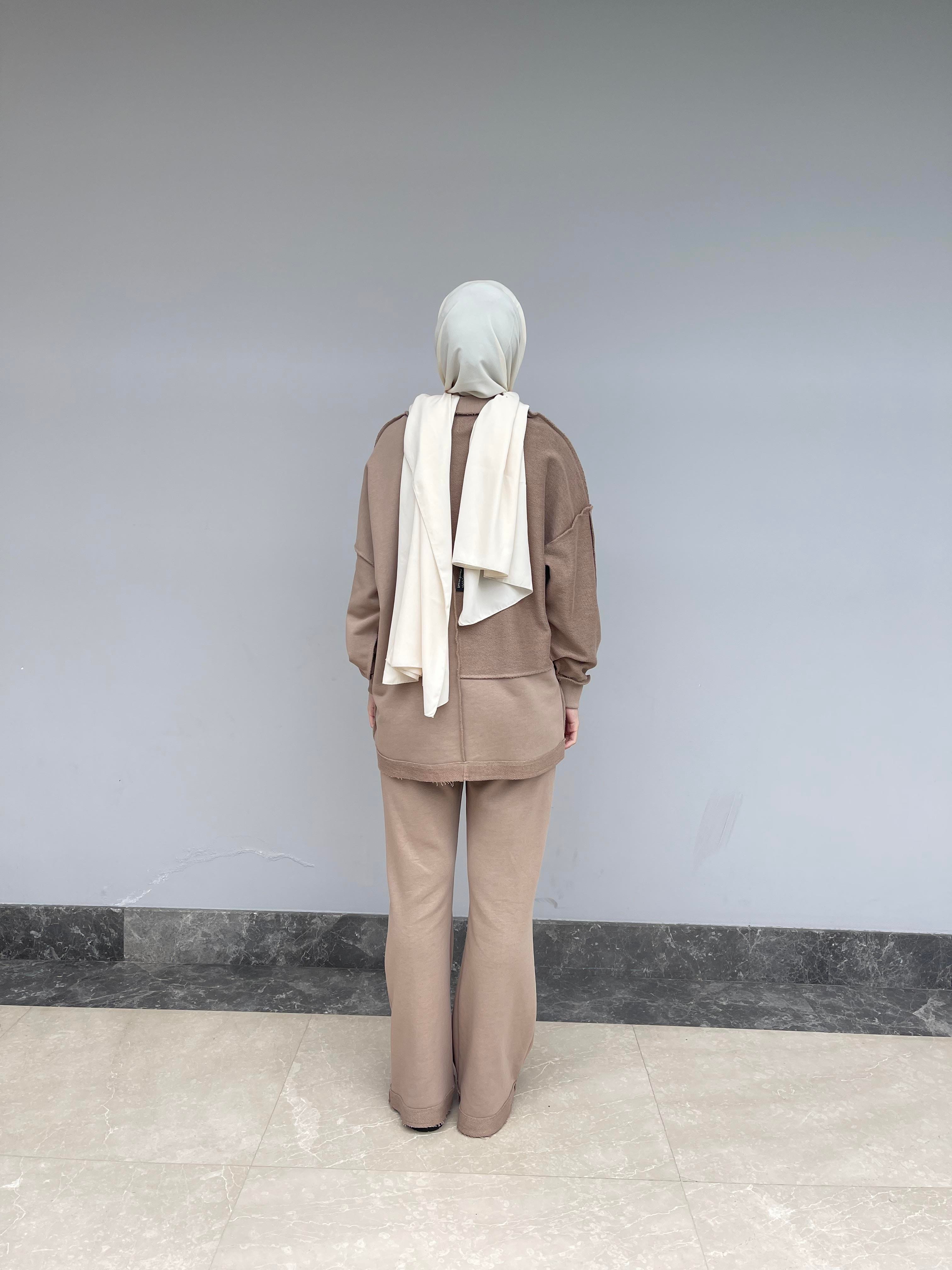 Camel Dikiş Detaylı Dioganal Örme İkili Takım