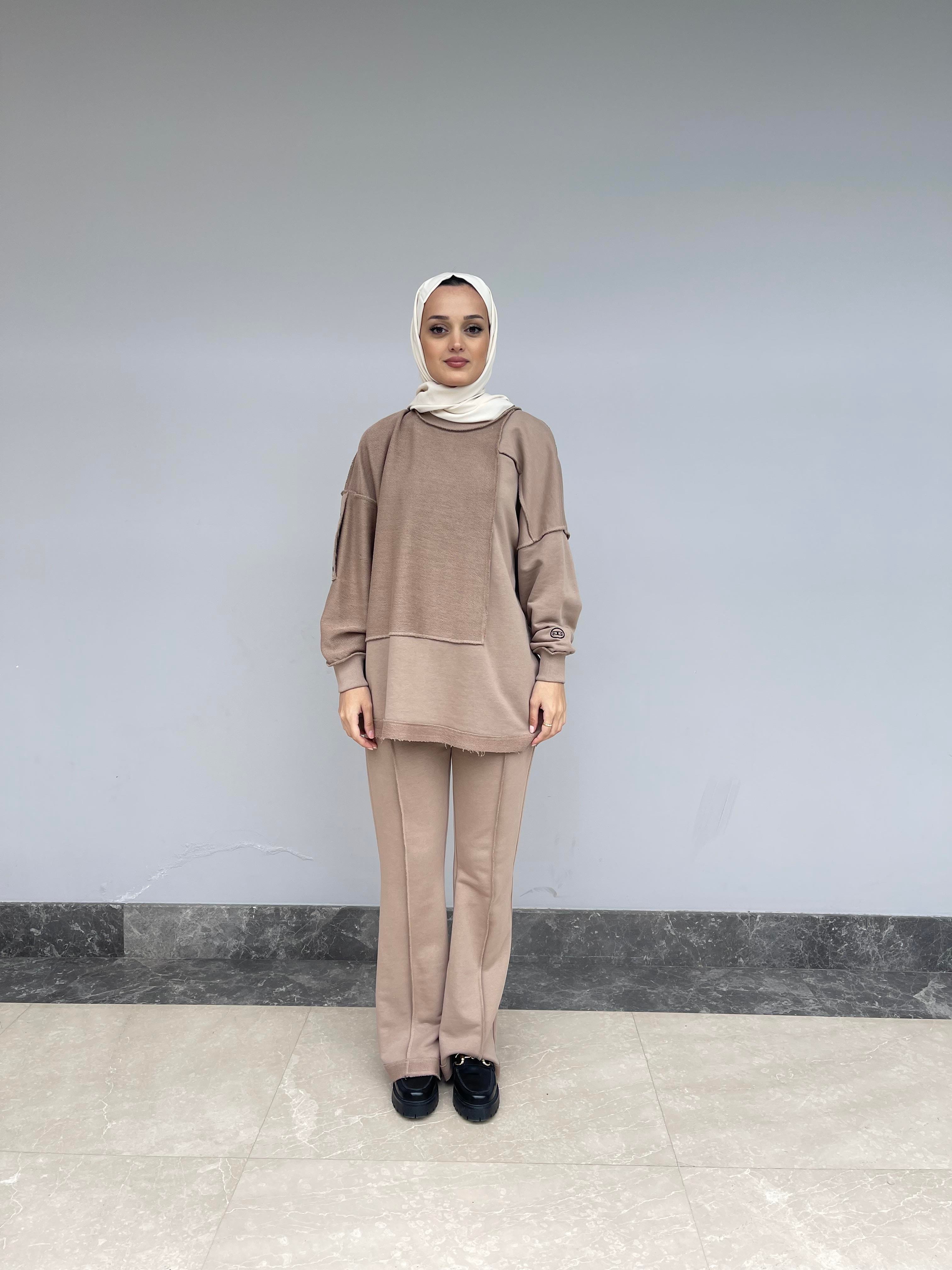 Camel Dikiş Detaylı Dioganal Örme İkili Takım