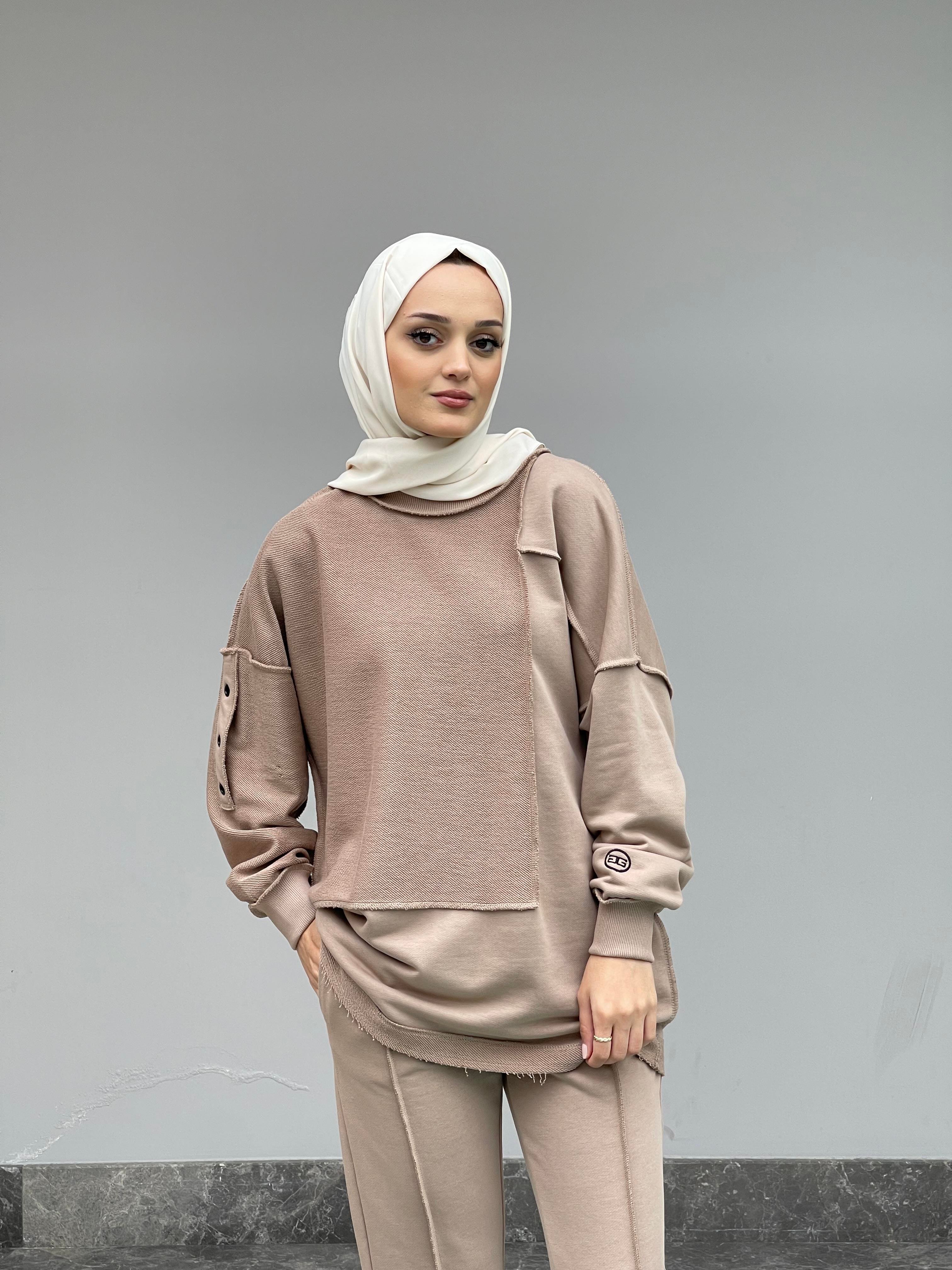 Camel Dikiş Detaylı Dioganal Örme İkili Takım