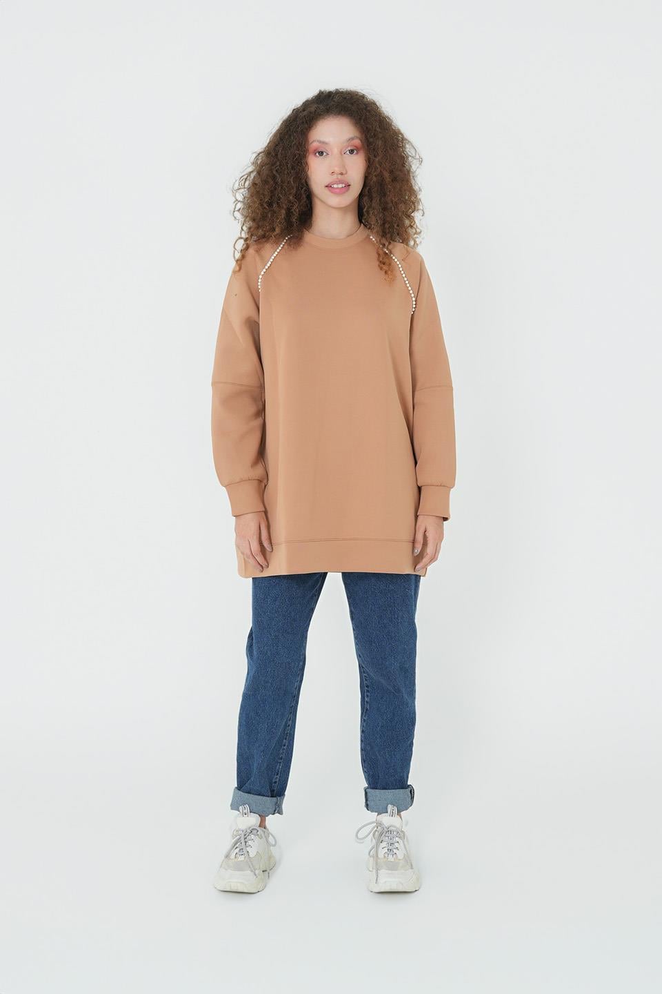 CAMEL İNCİ DETAYLI OVERSİZE SWEAT