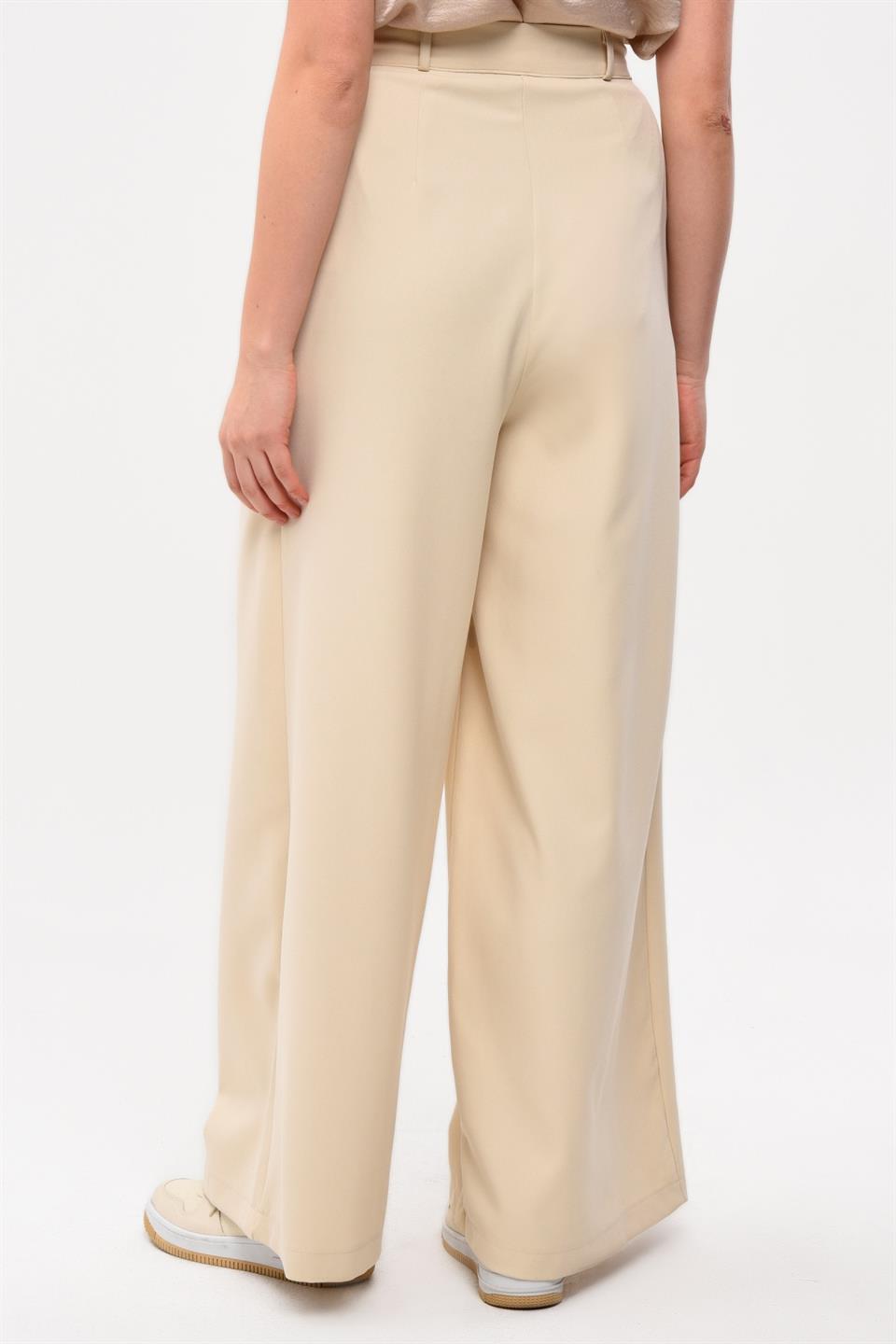 EKRU DOUBLE PİLELİ CEPLİ  BOL PAÇA PANTOLON