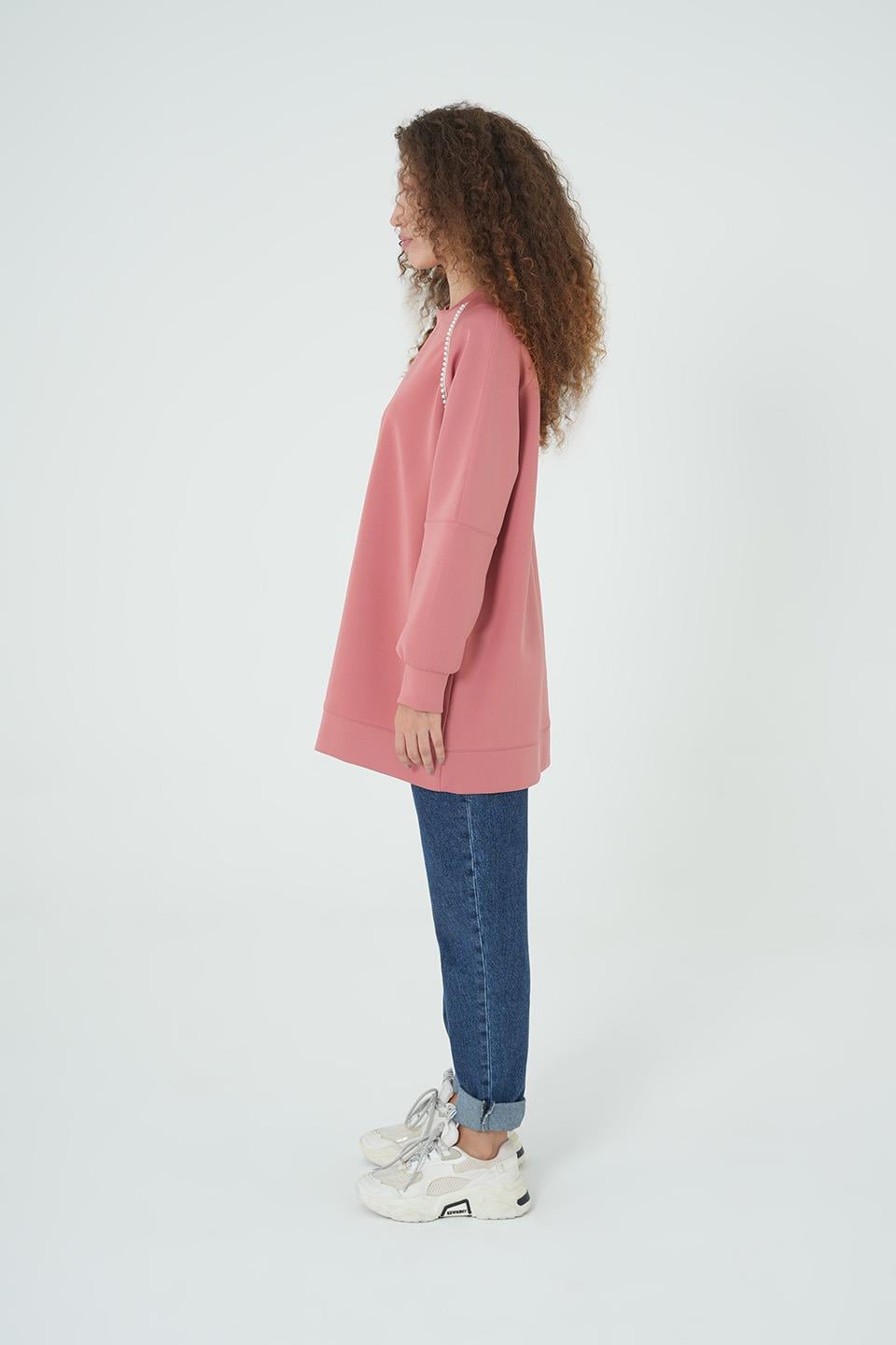 GÜLKURUSU İNCİ DETAYLI OVERSİZE SWEAT