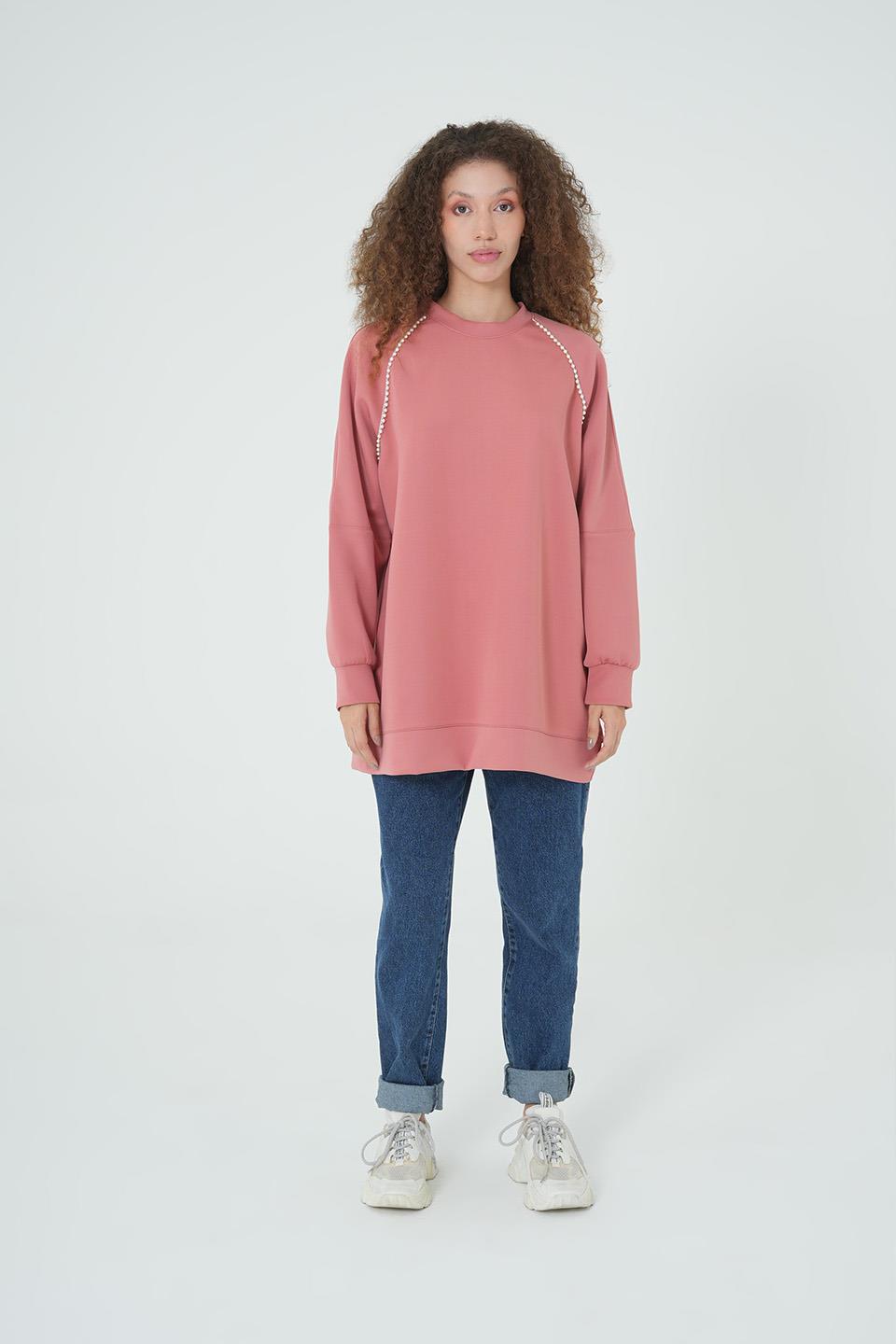 GÜLKURUSU İNCİ DETAYLI OVERSİZE SWEAT