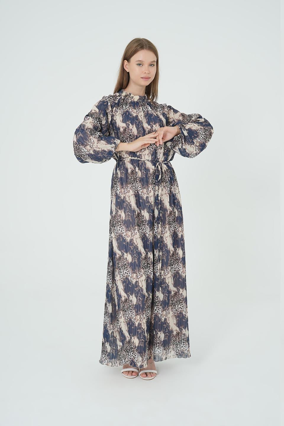 LACİVERT Leopar Desenli Ellbise H