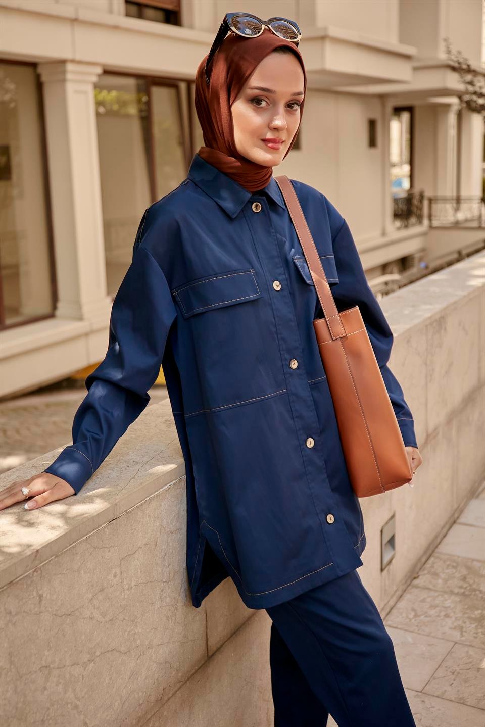 LACİVERT Oversize Düğmeli Gömlek