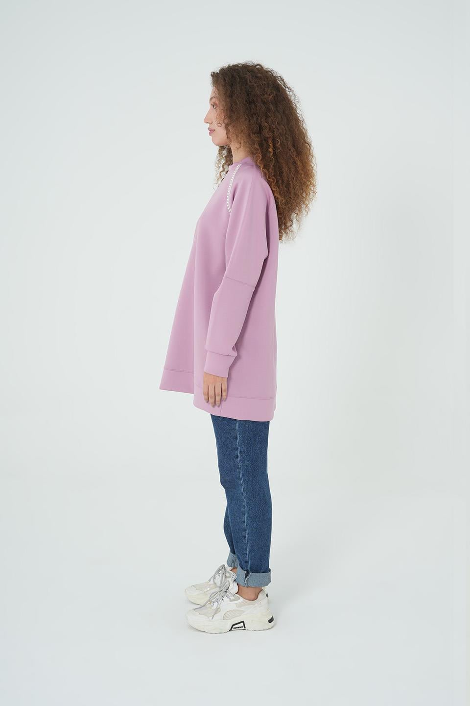 LİLA İNCİ DETAYLI OVERSİZE SWEAT