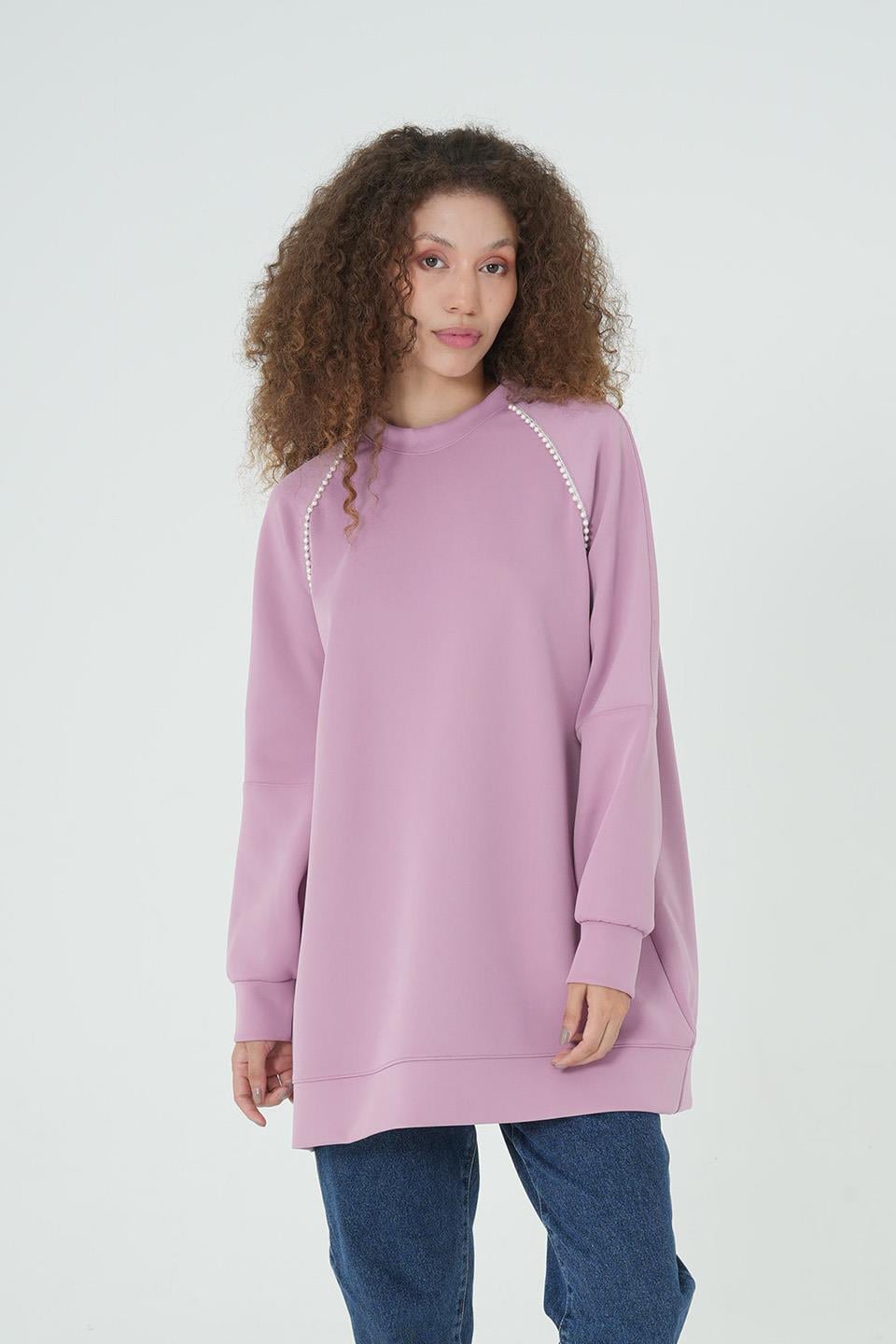 LİLA İNCİ DETAYLI OVERSİZE SWEAT