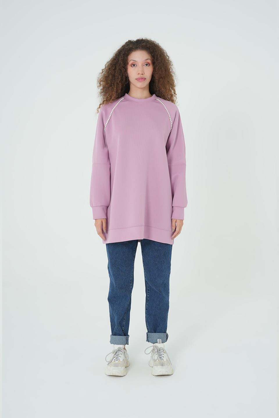 LİLA İNCİ DETAYLI OVERSİZE SWEAT