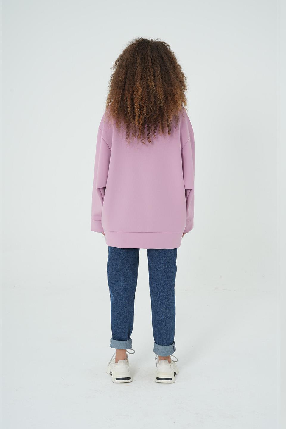 LİLA KAPÜŞONLU FERMUARLI OVERSİZE SWEATSHIRT