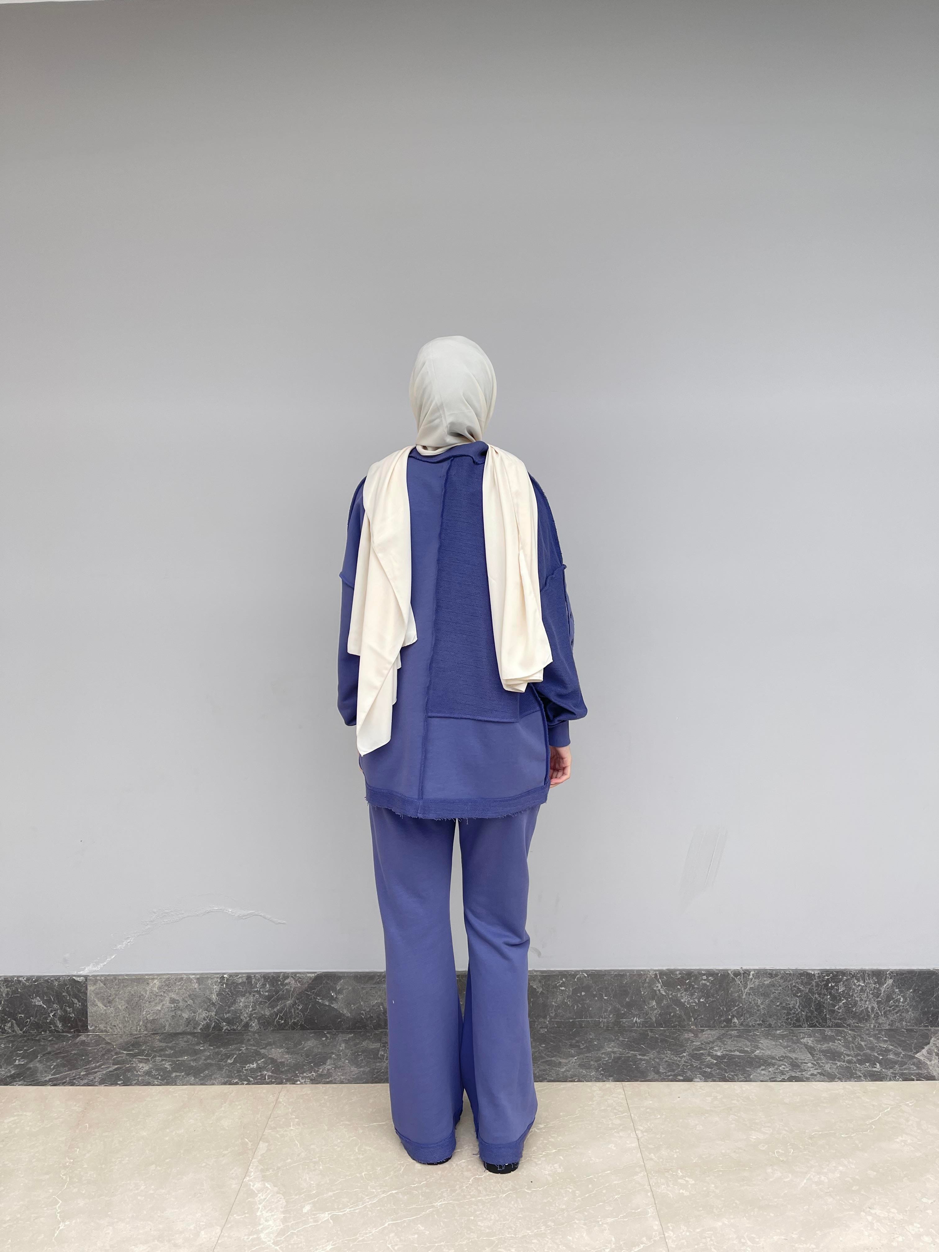 Mor Dikiş Detaylı Dioganal Örme İkili Takım