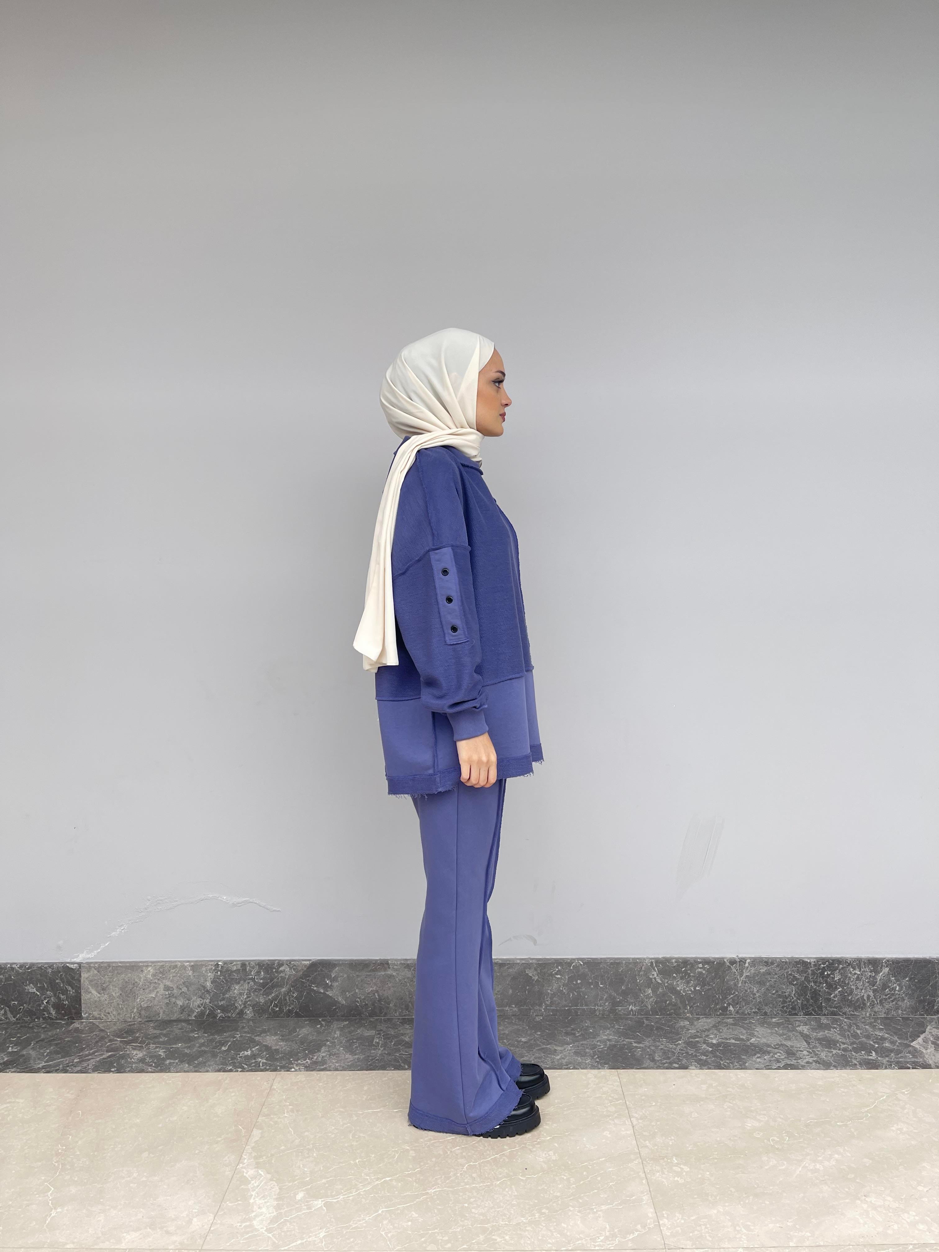 Mor Dikiş Detaylı Dioganal Örme İkili Takım