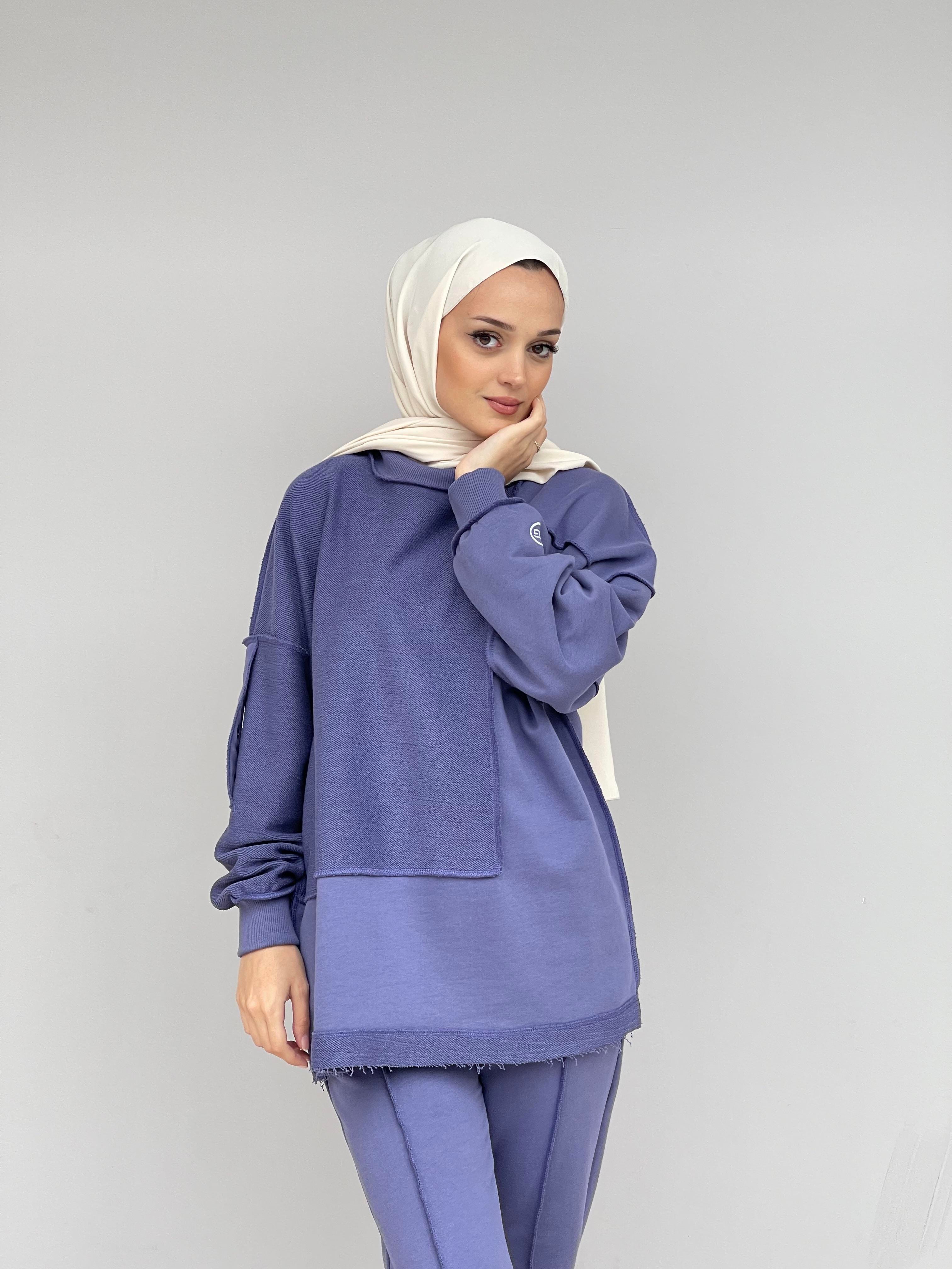 Mor Dikiş Detaylı Dioganal Örme İkili Takım