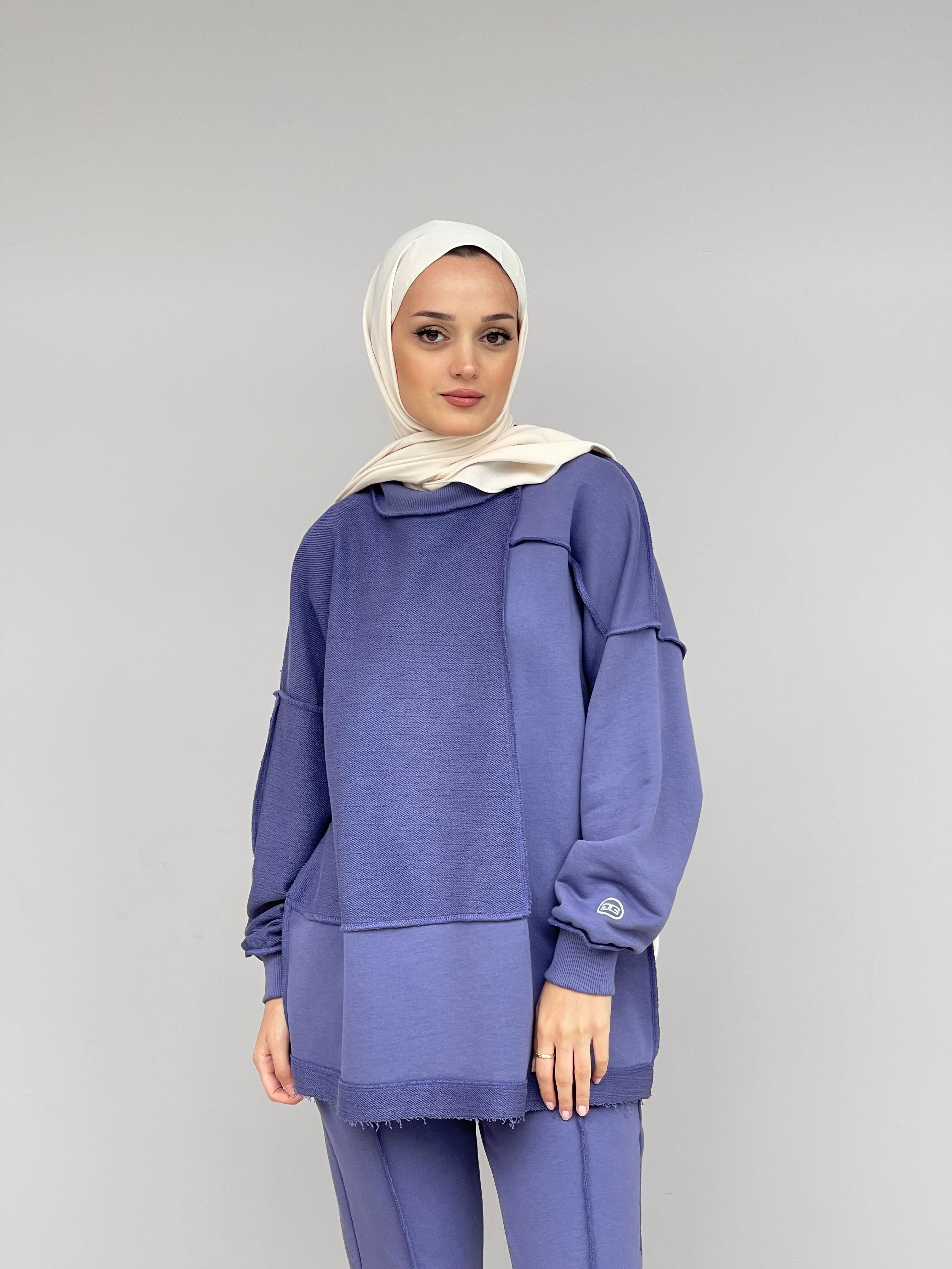 Mor Dikiş Detaylı Dioganal Örme İkili Takım