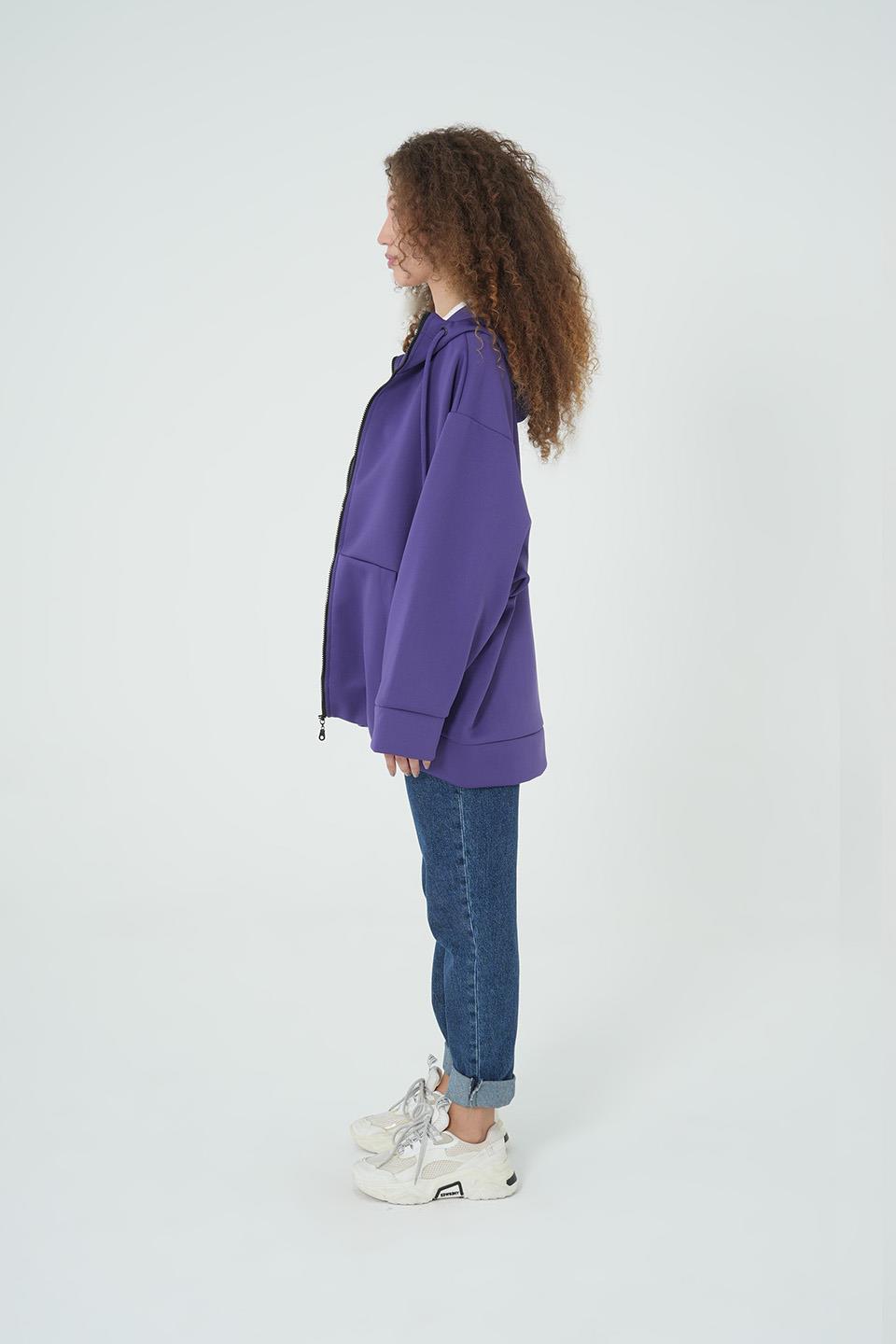 MOR KAPÜŞONLU FERMUARLI OVERSİZE SWEATSHIRT