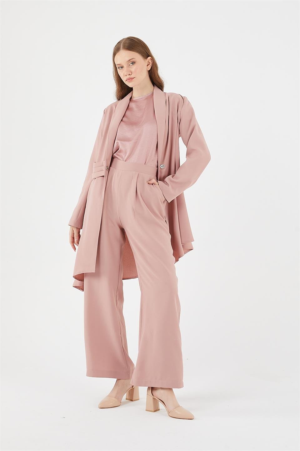 PEMBE KEMER DETAYLI CEKET PANTOLON TAKIM