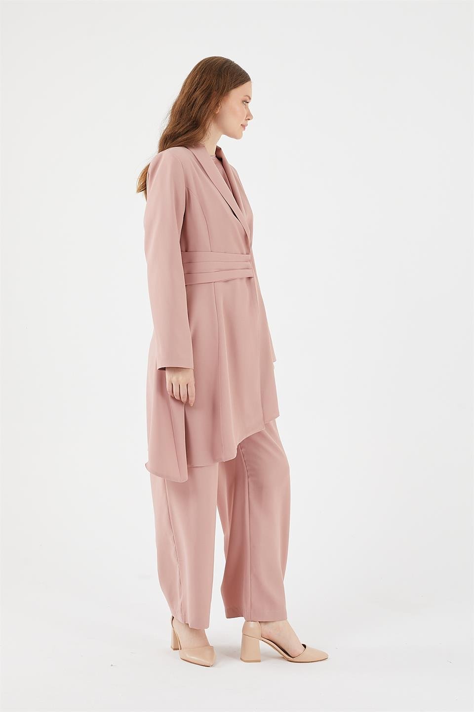PEMBE KEMER DETAYLI CEKET PANTOLON TAKIM