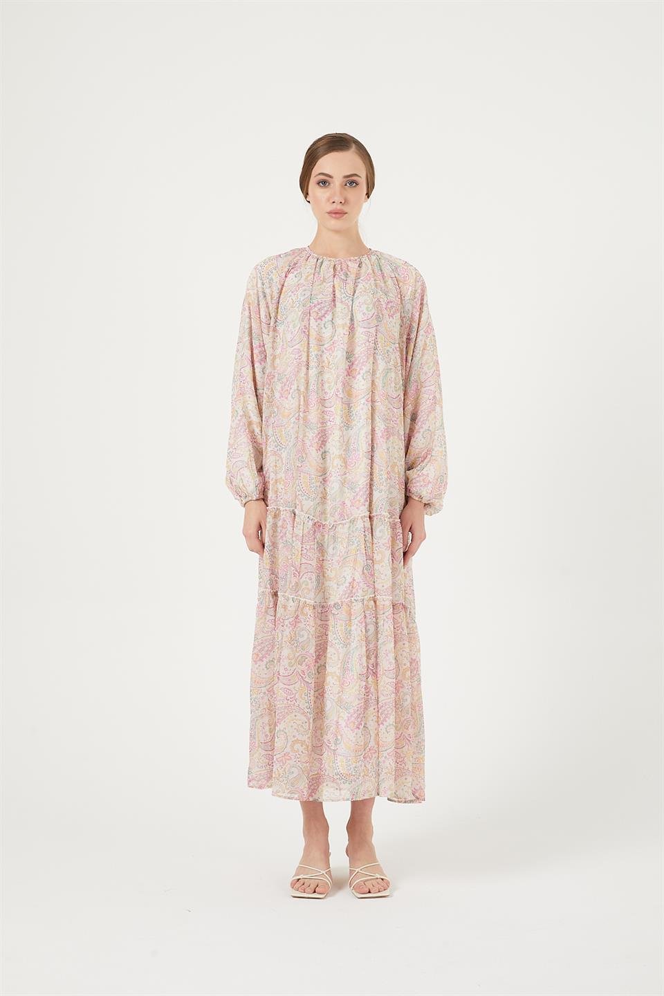 PEMBE ŞAL DESEN OVERSİZE ELBİSE