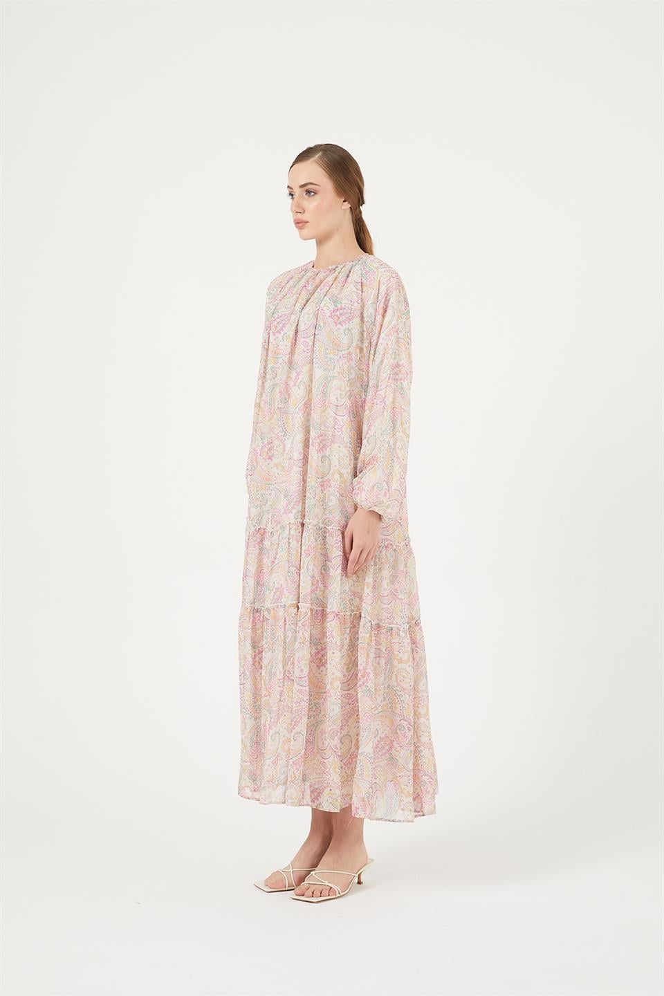 PEMBE ŞAL DESEN OVERSİZE ELBİSE