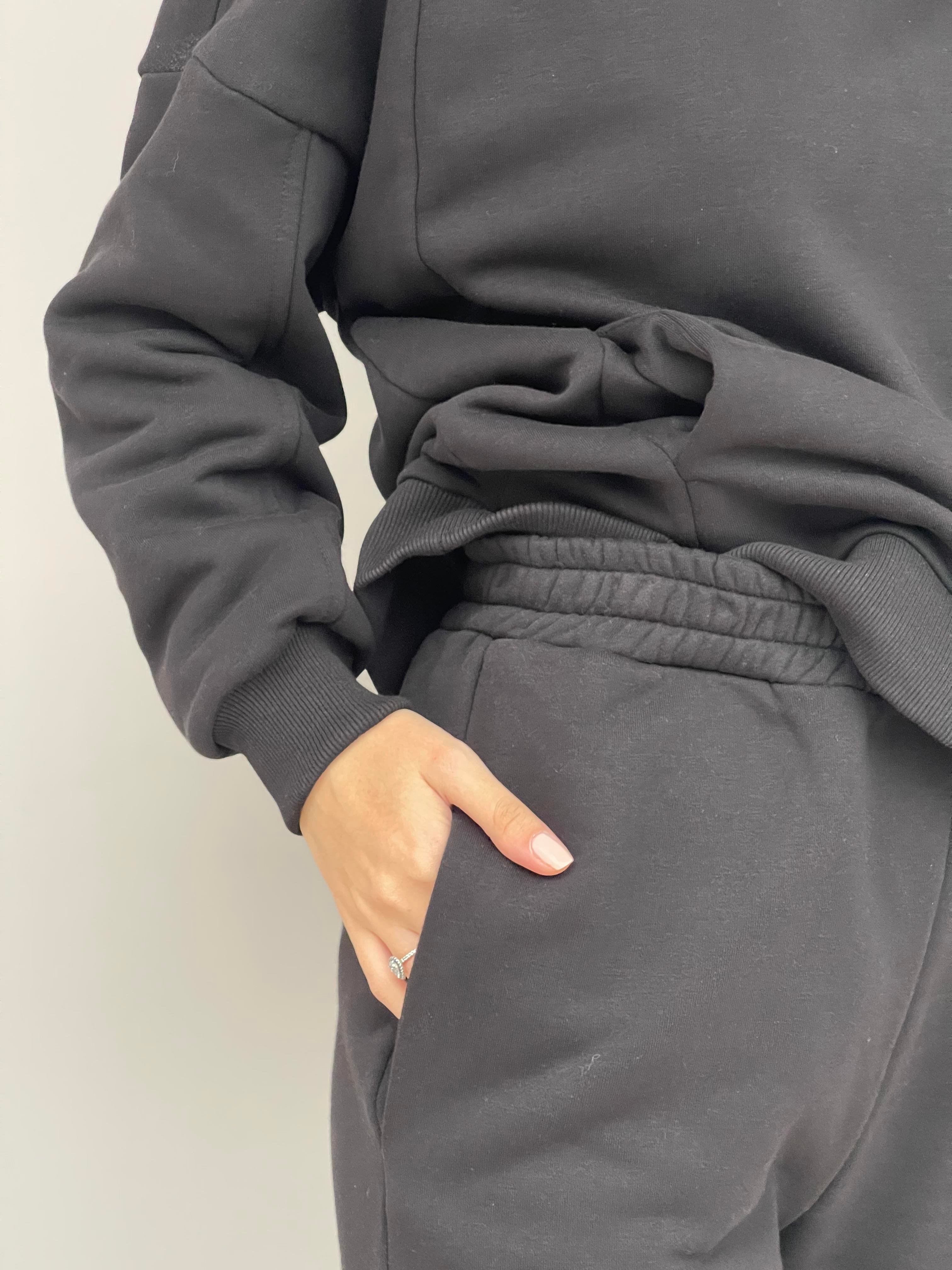 Siyah Dar Paça Cepli Örme Pantolon