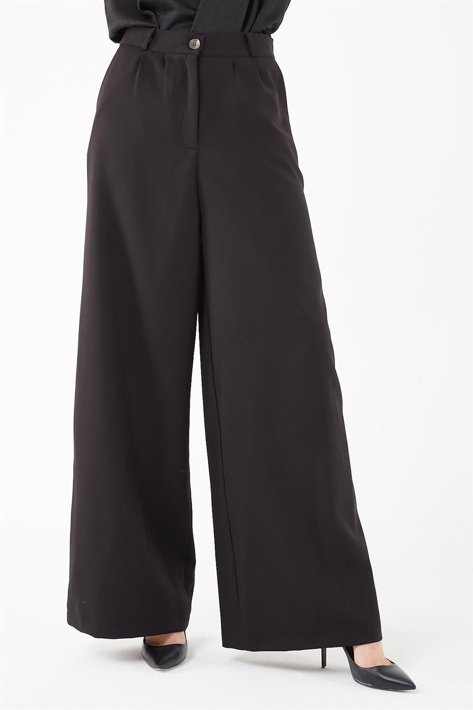 SİYAH DOUBLE PİLELİ CEPLİ  BOL PAÇA PANTOLON