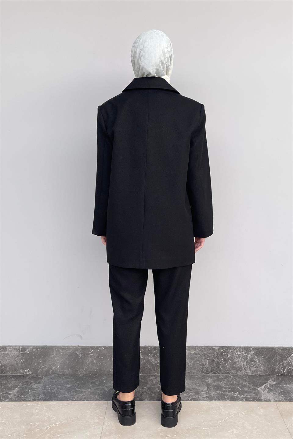Siyah Oversize Fleto Cepli Ceket