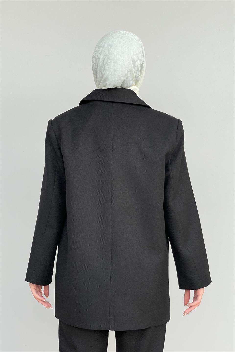 Siyah Oversize Fleto Cepli Ceket