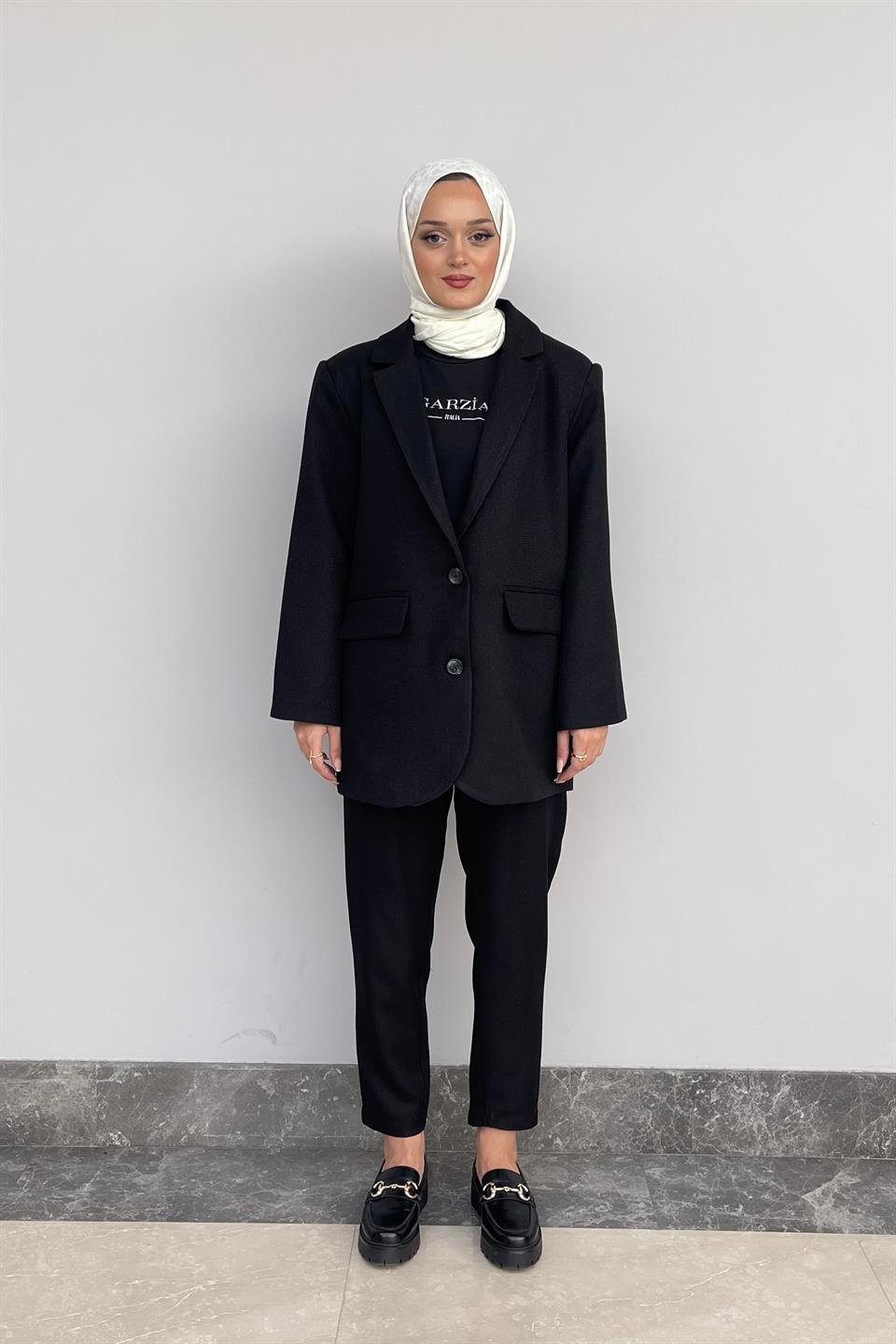 Siyah Oversize Fleto Cepli Ceket