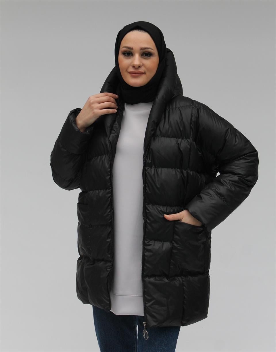 SİYAH YARASA KOL CEPLİ  ŞİŞME MONT