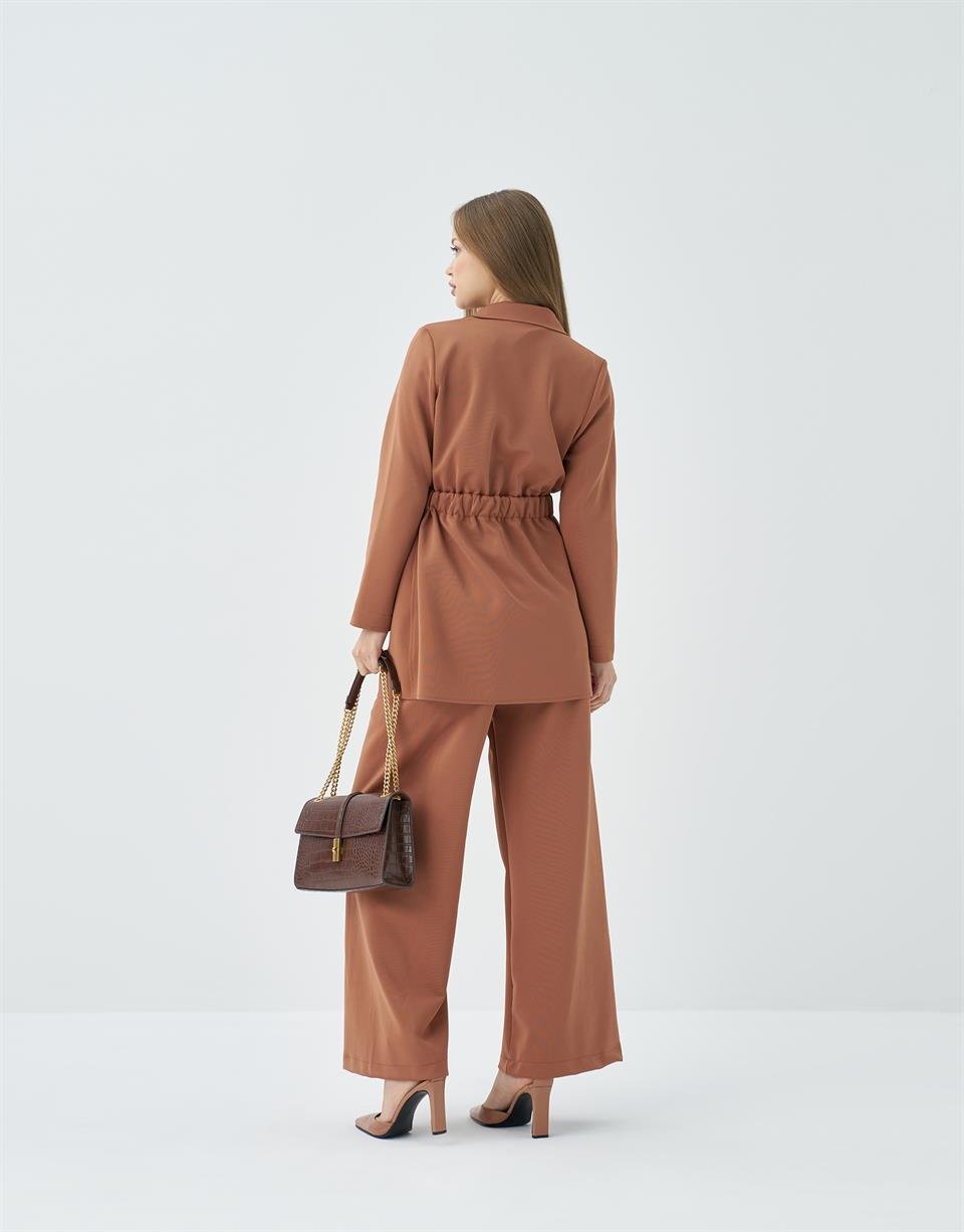 Tarçın Kemerli Cep Detaylı Scuba Ceket