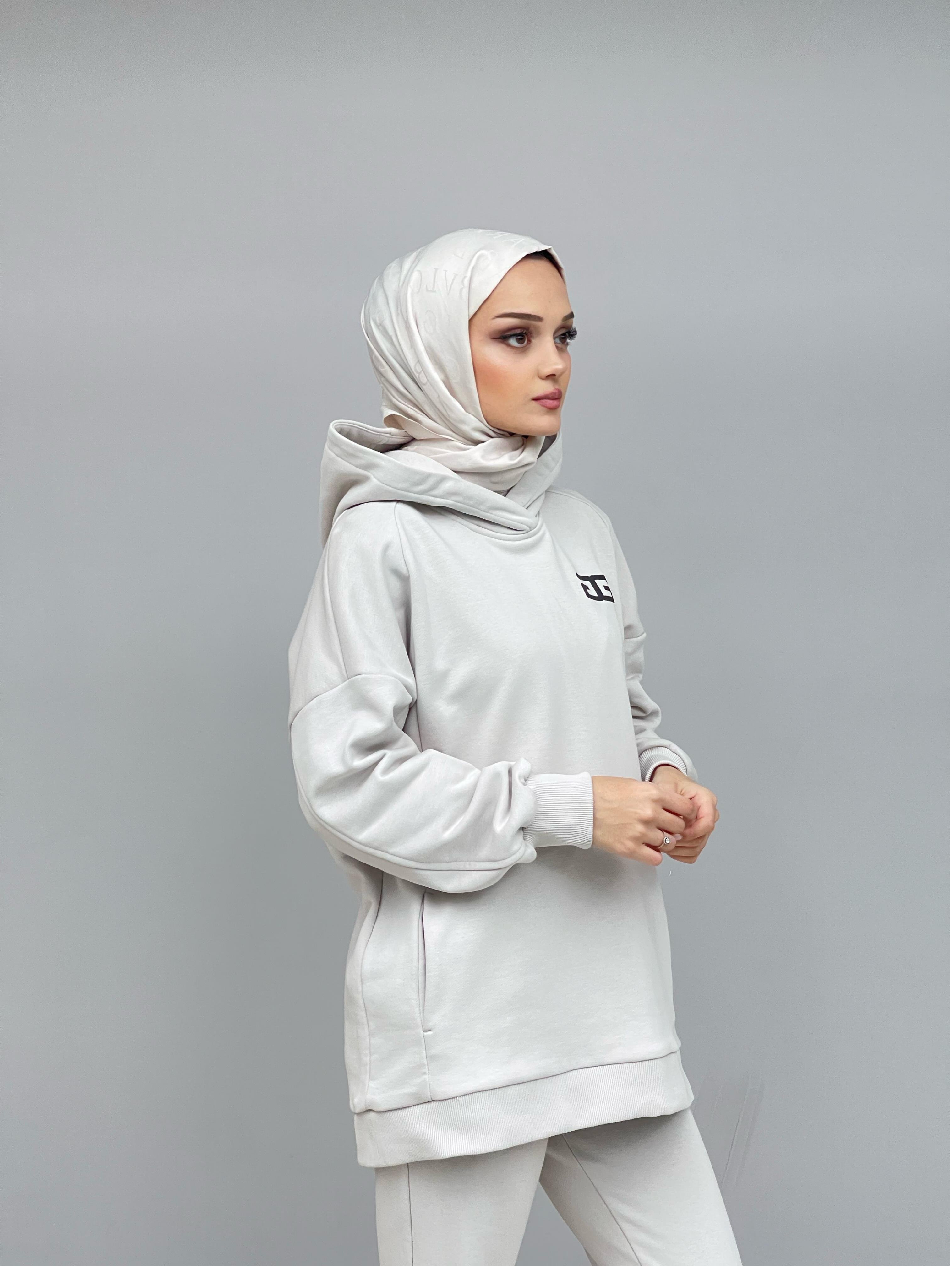 Taş Kapüşonlu Kesik Detaylı  Sweat