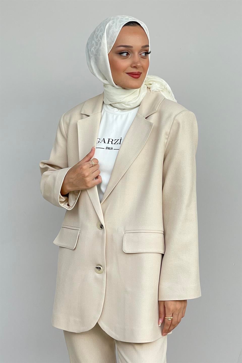 Taş Oversize Fleto Cepli Ceket