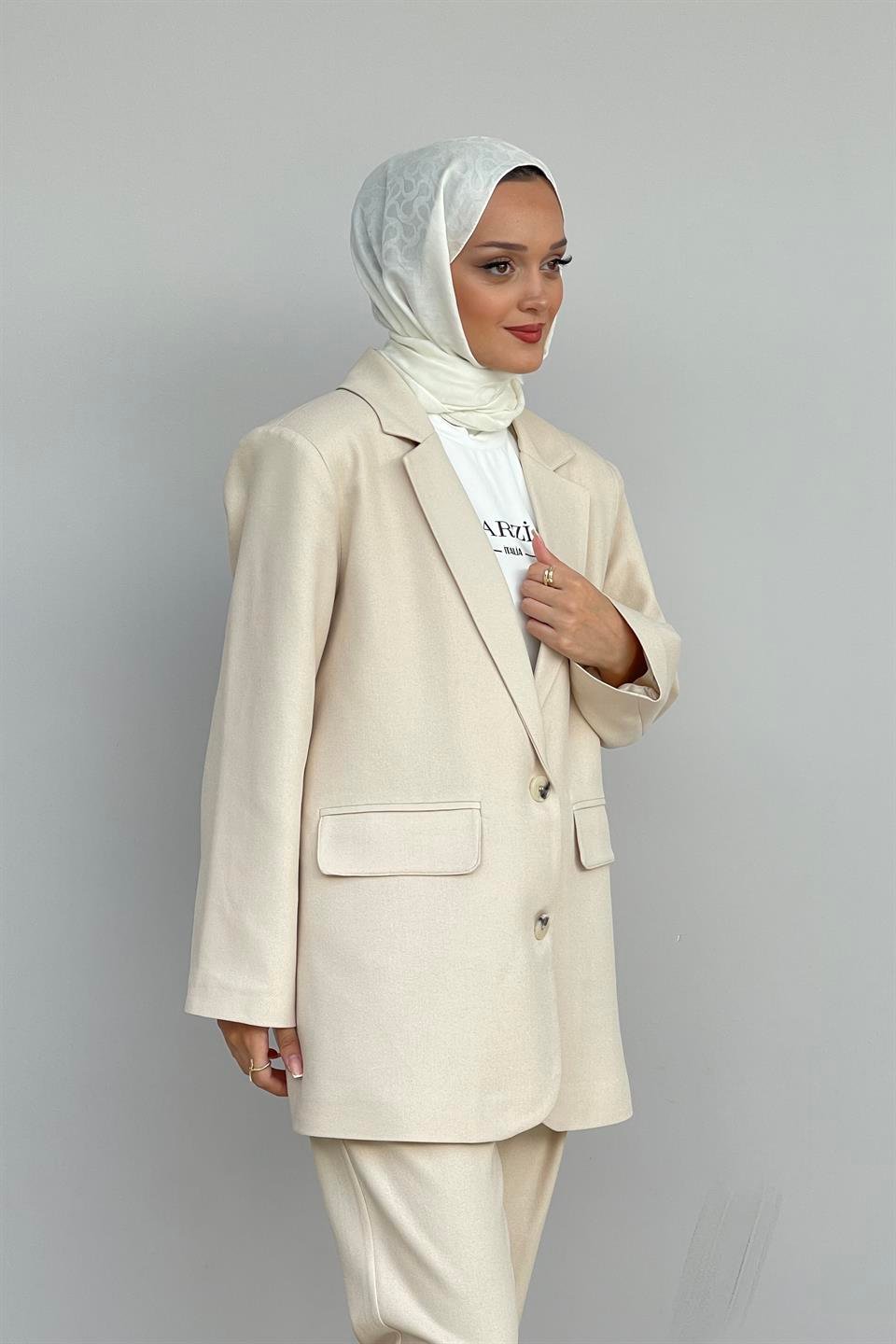 Taş Oversize Fleto Cepli Ceket
