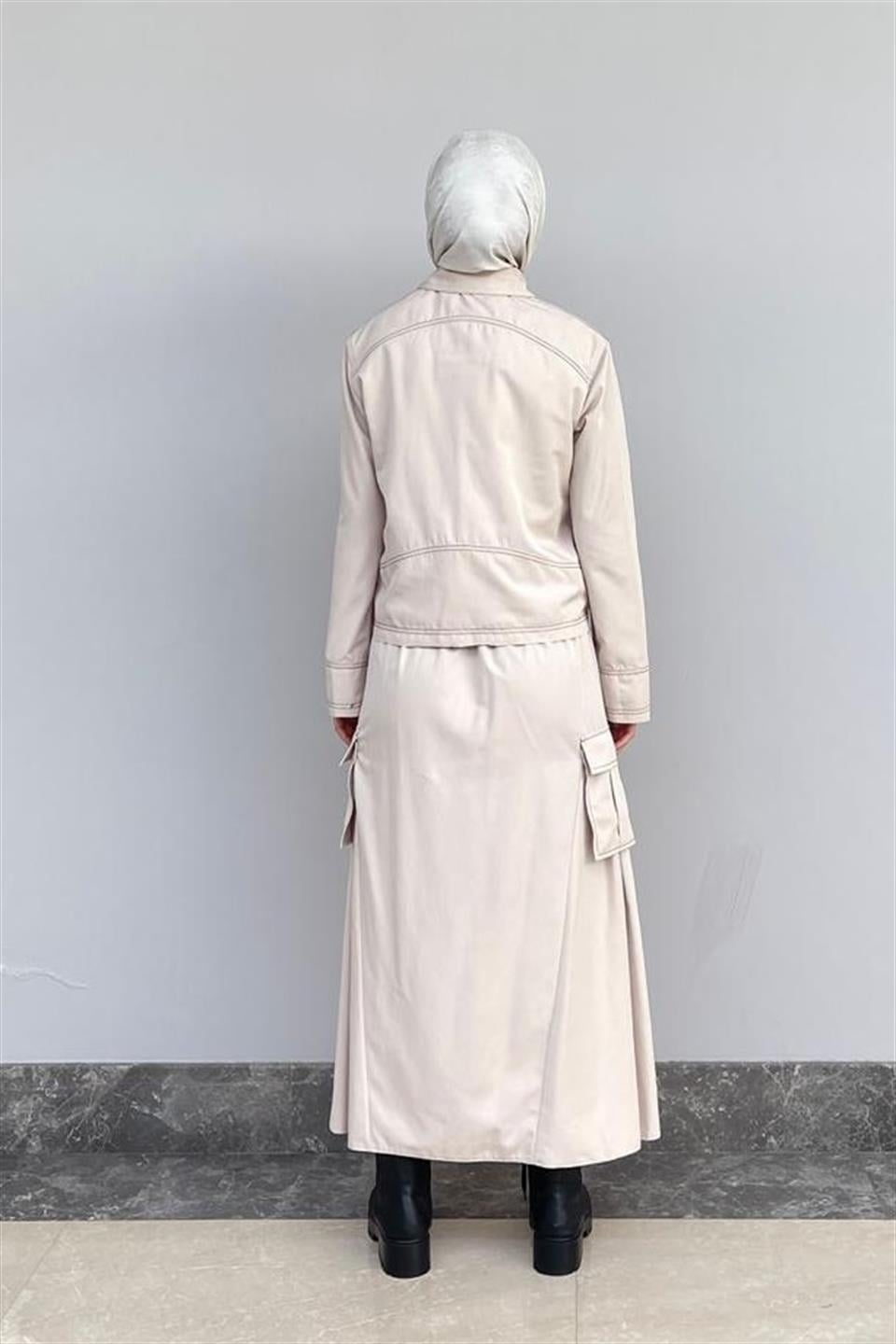 Taş Yandan Sallanan Cepli Dikiş Detaylı Etek