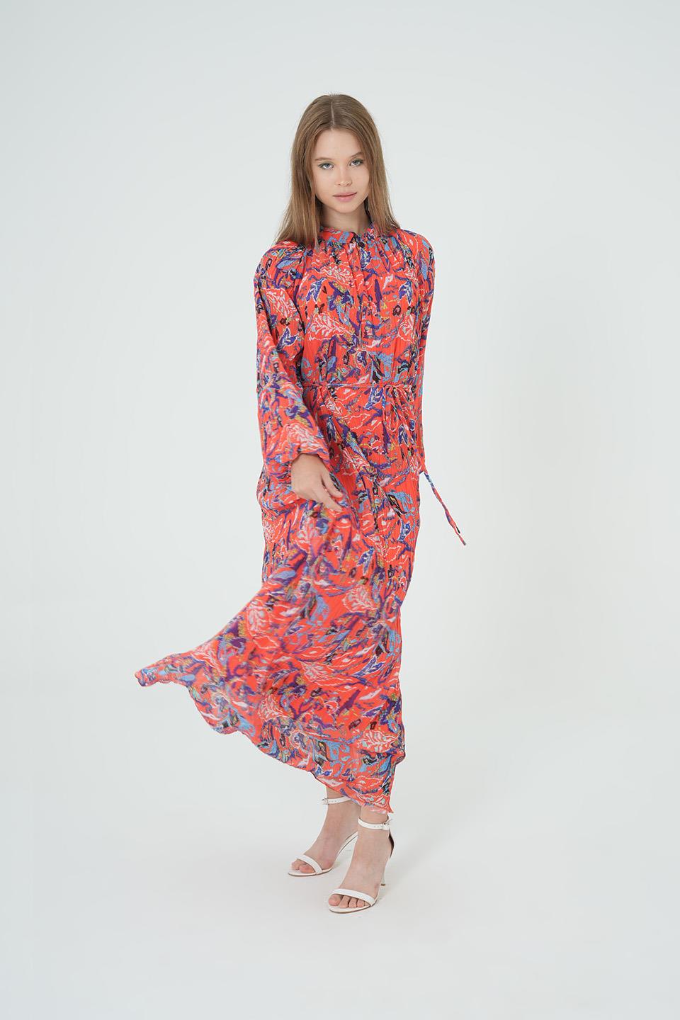 TURUNCU Batik Desenli Elbise H