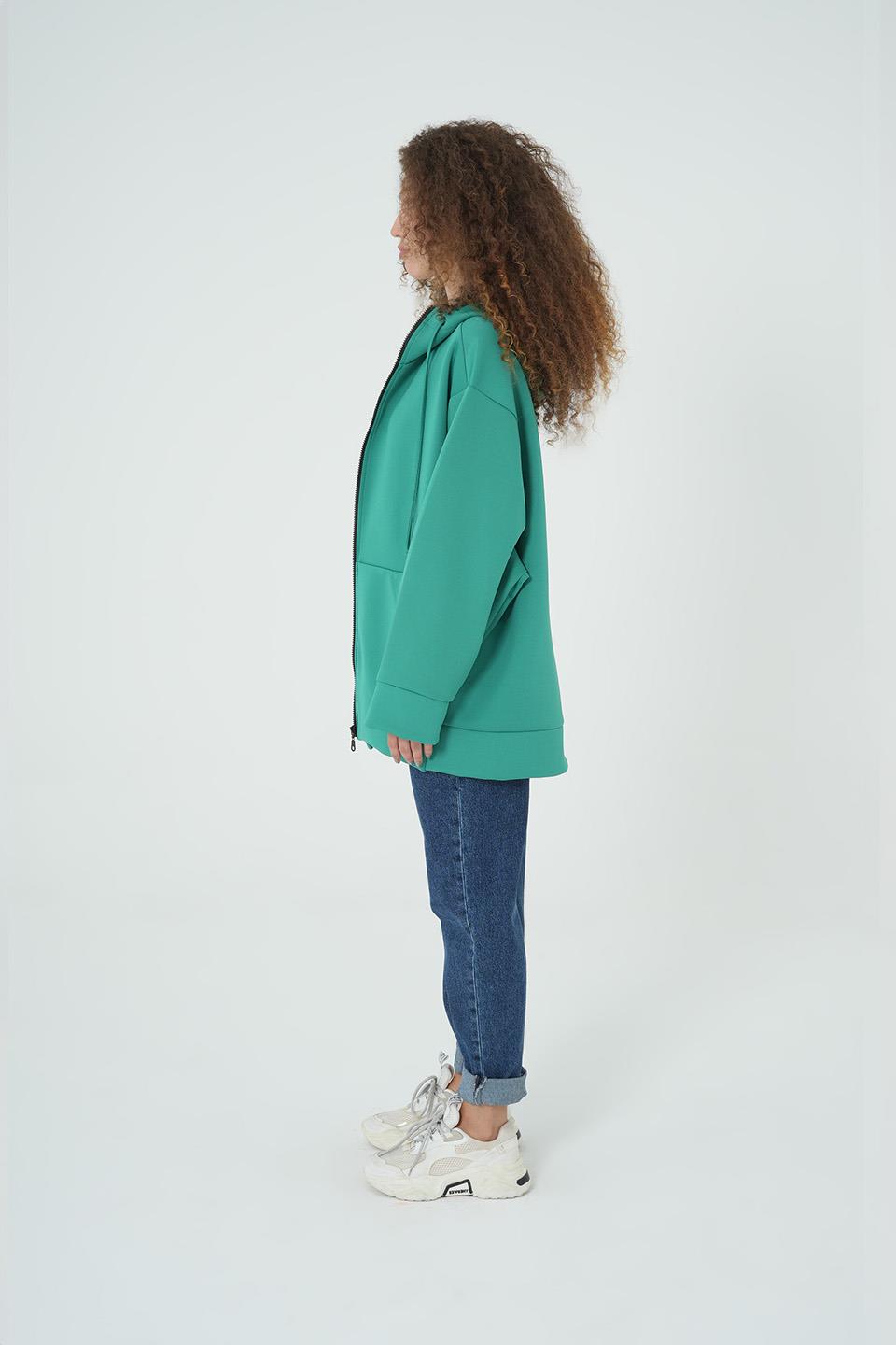 YEŞİL KAPÜŞONLU FERMUARLI OVERSİZE SWEATSHIRT