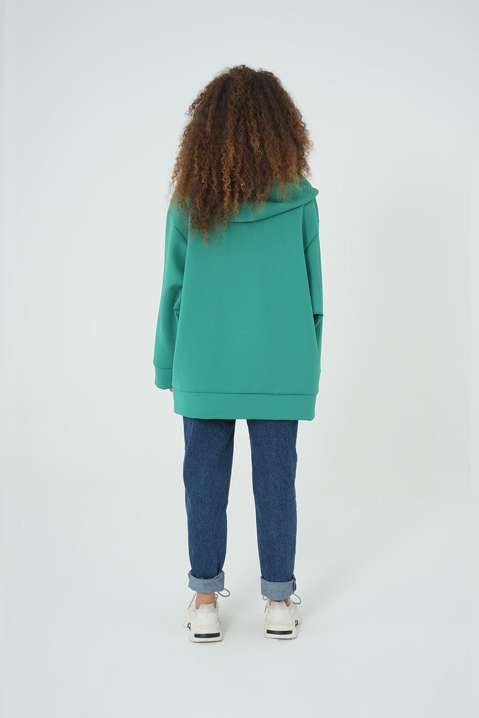 YEŞİL KAPÜŞONLU FERMUARLI OVERSİZE SWEATSHIRT