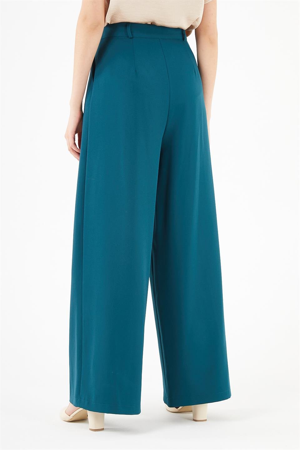 ZÜMRÜT YEŞİLİ DOUBLE PİLELİ CEPLİ  BOL PAÇA PANTOLON