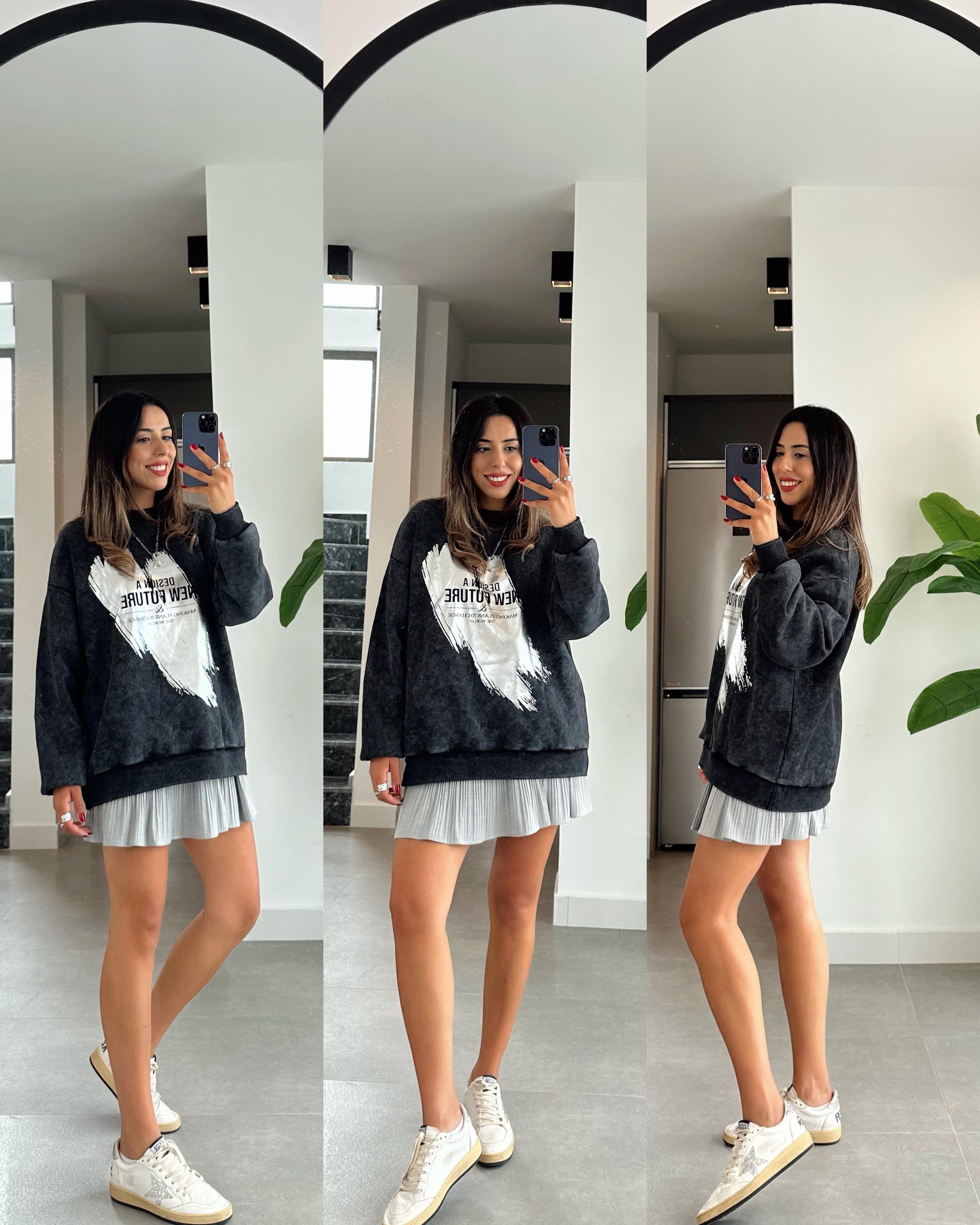 Açık Gri Pileli Şort Etek