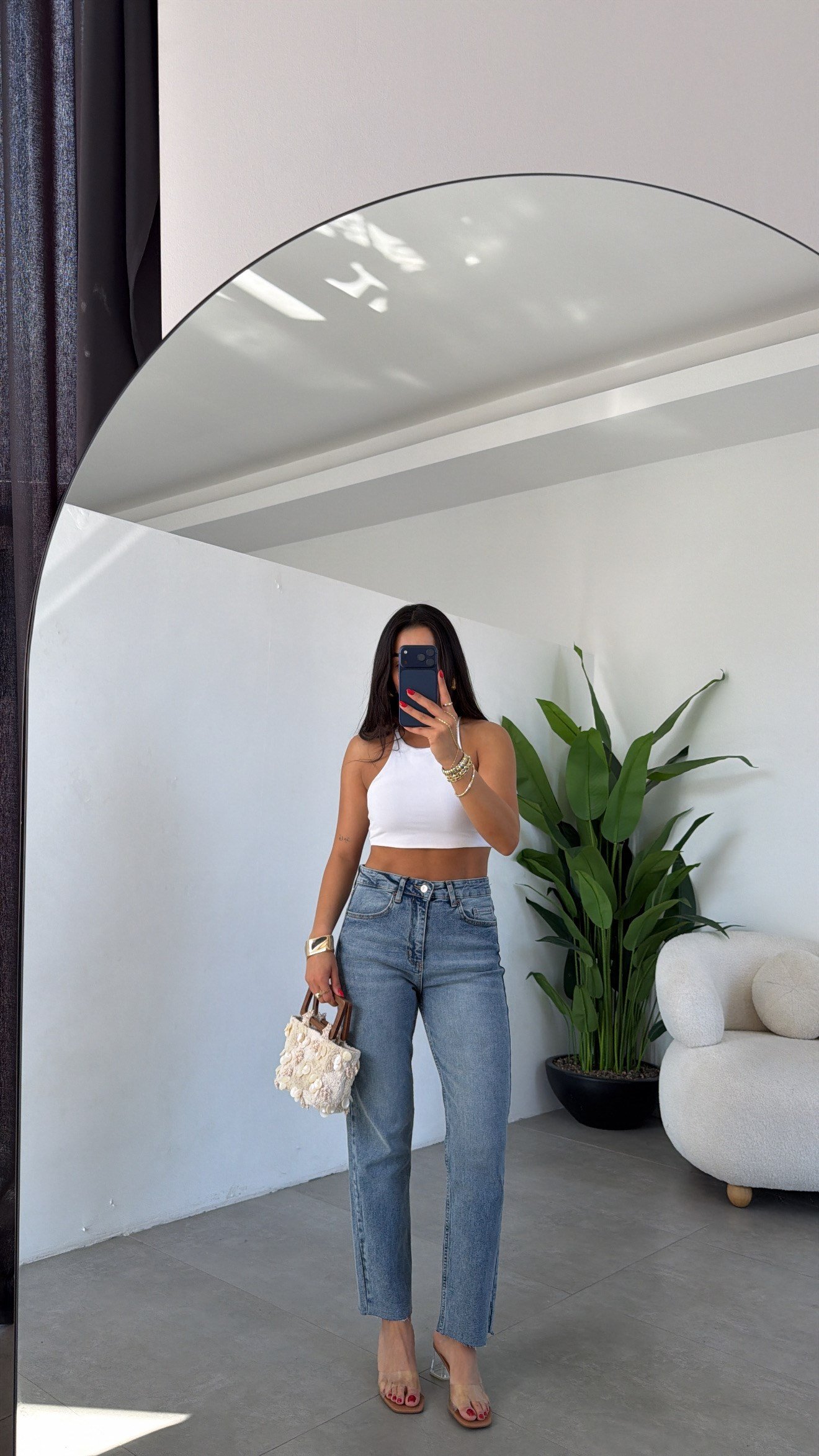 Açık Mavi Boyfit Kesik Paça Jean