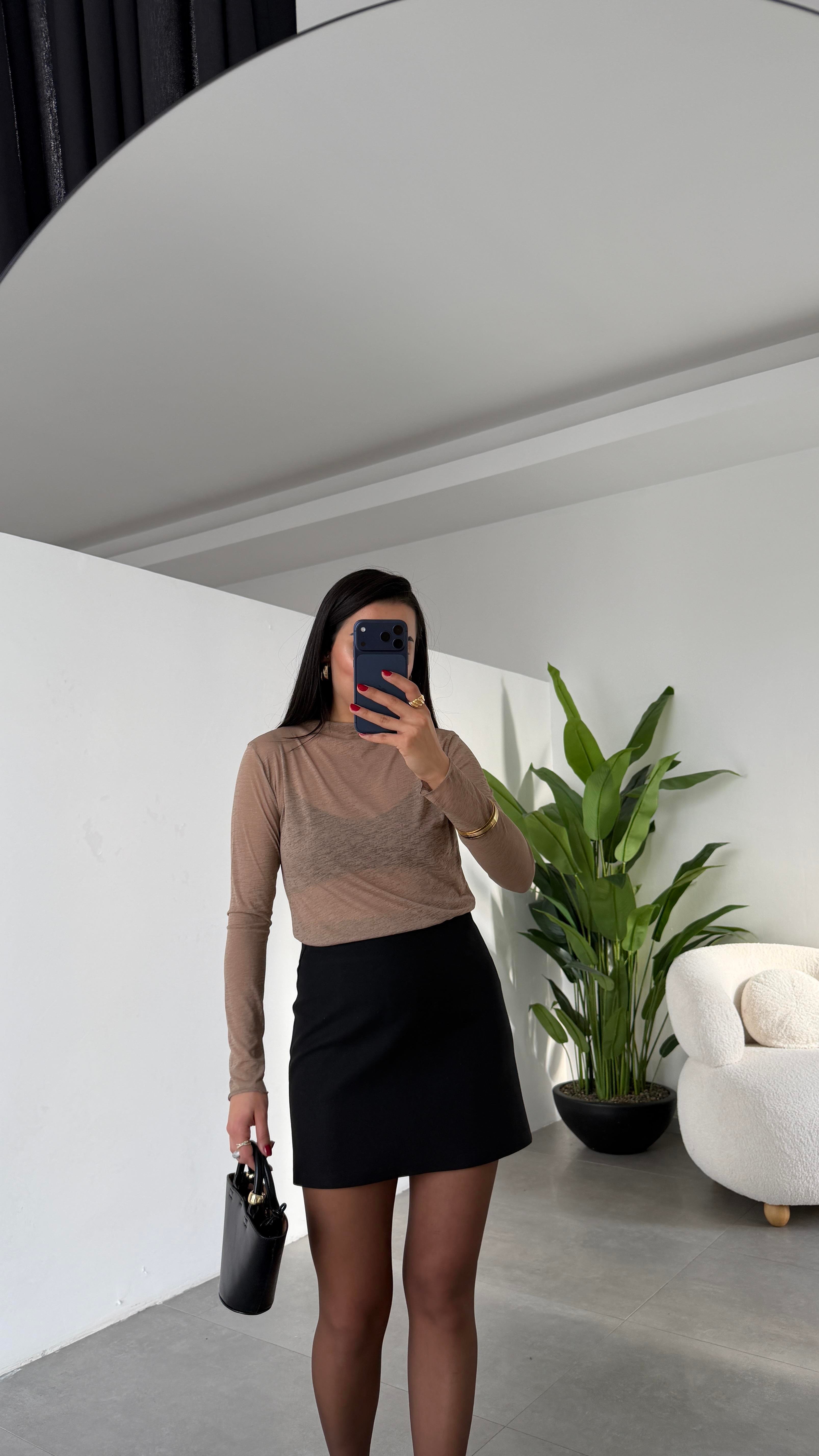 Açık Vizon Transparan Bluz