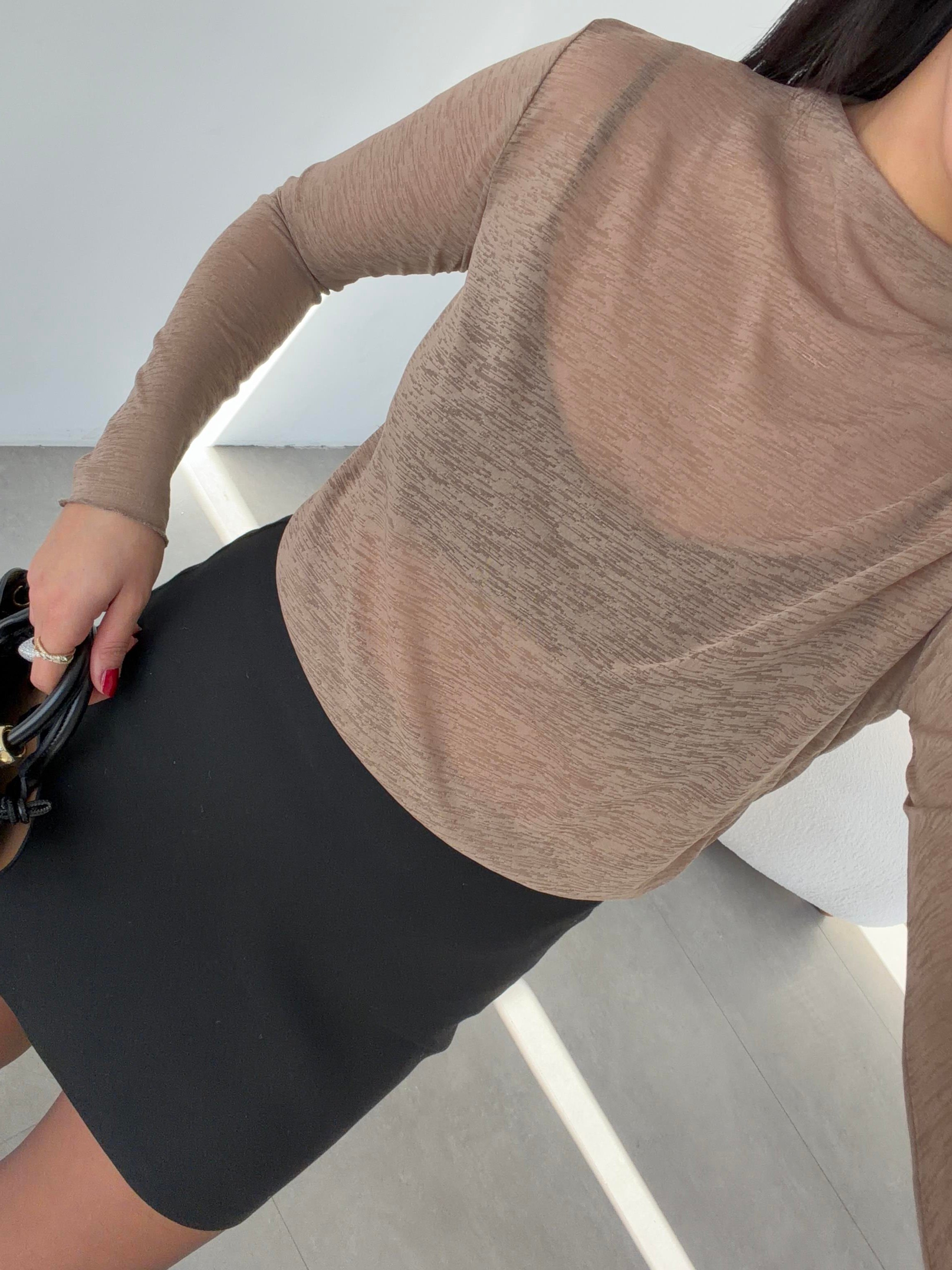 Açık Vizon Transparan Bluz