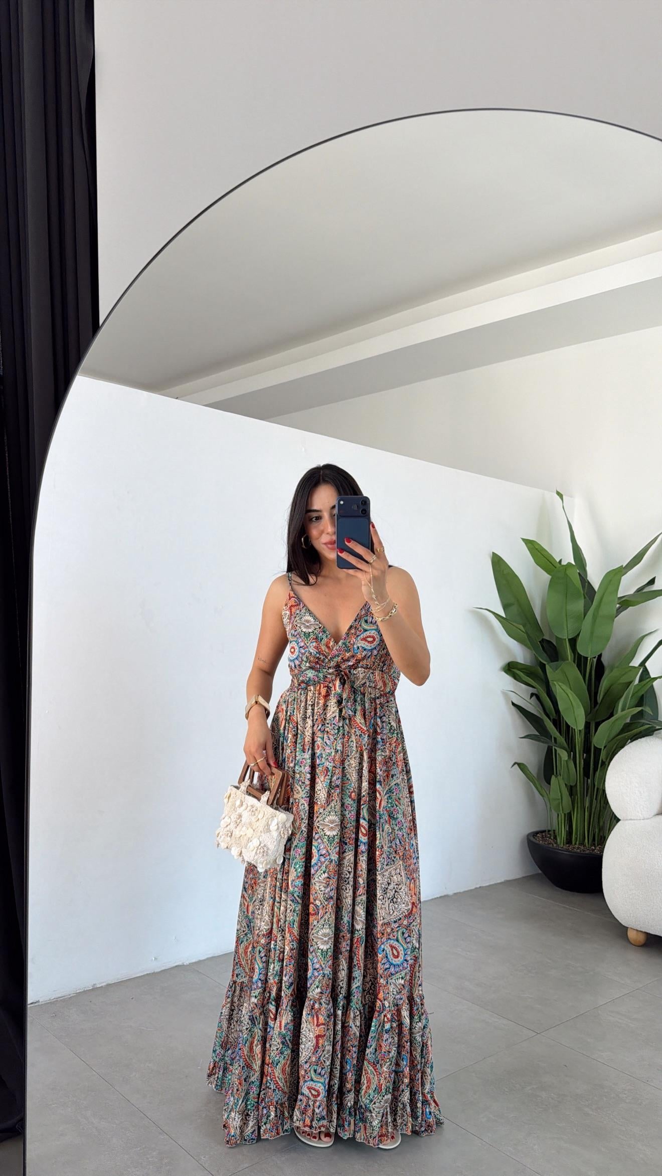 Alora Renkli Maxi Elbise